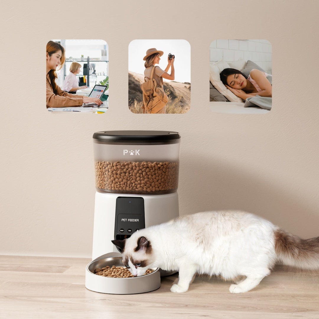 Distributeur de croquettes automatique 2.4G WiFi 4L Mangeoire automatique pour chat Connected App Distributeur de nourriture pour animaux Blanc - 3