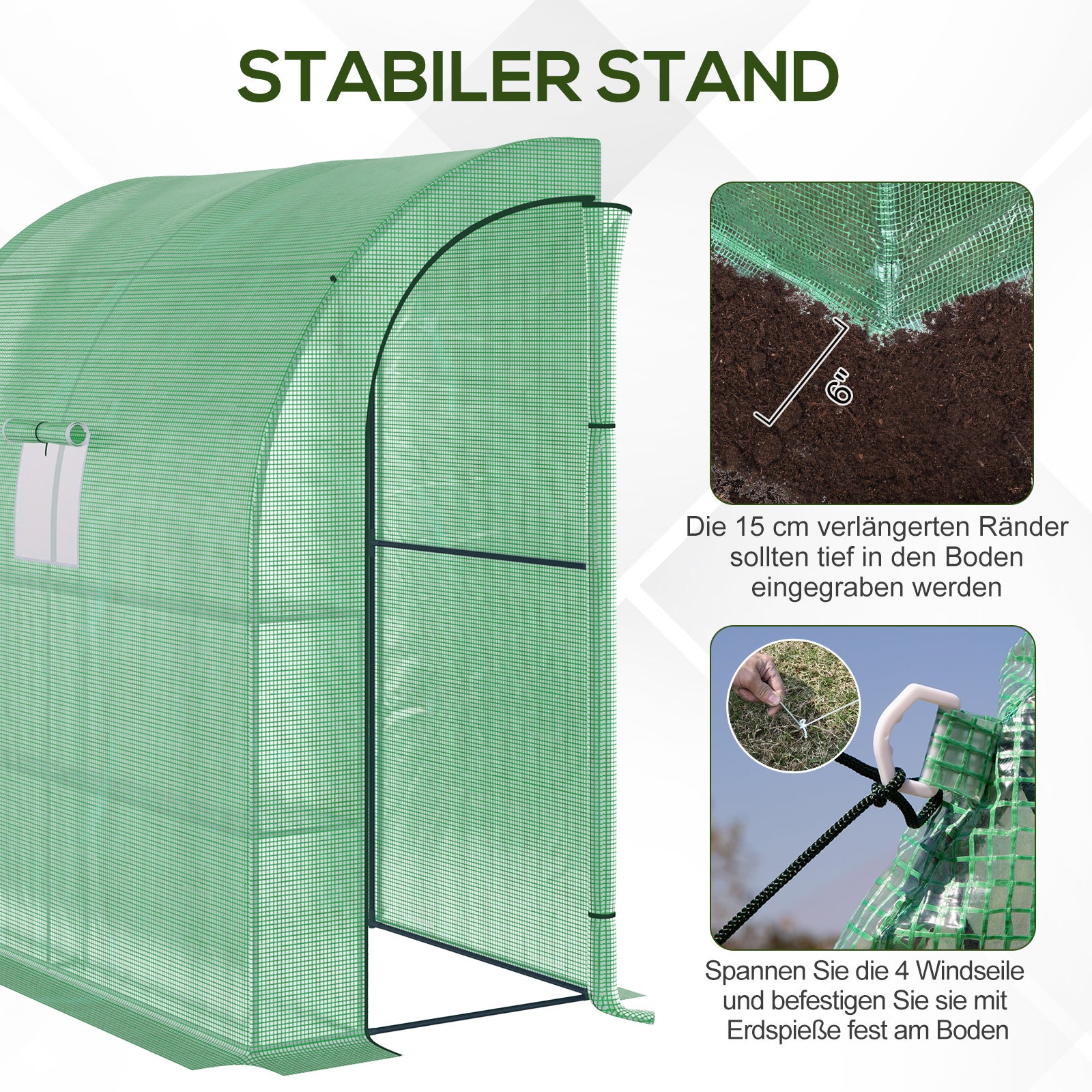 Serre Outsunny en aluminium avec fenêtres en filet, portes enroulables, protection UV, verte, 200 x 100 x 215 cm - 9