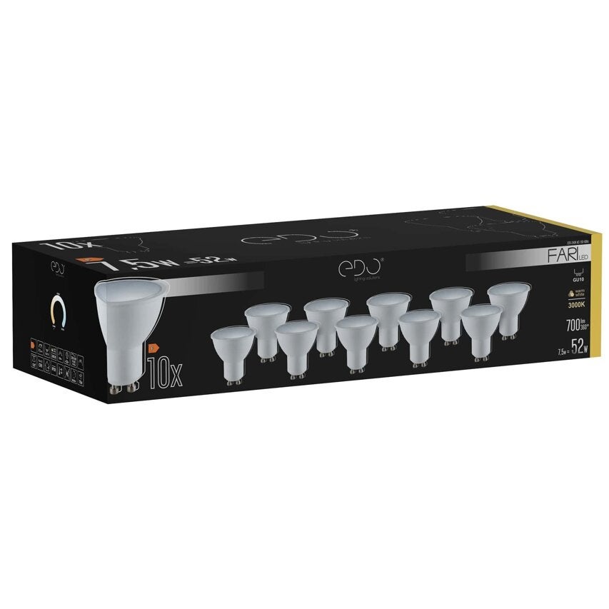 10x Żarówka Edo FARI LED GU10 7,5W 3000K ciepła WW 700lm 120st