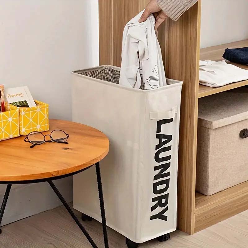 Panier à linge pliable grande capacité avec roulettes, corbeille de rangement multifonctionnelle pour dortoir, maison, salle de sport gris clair - 5