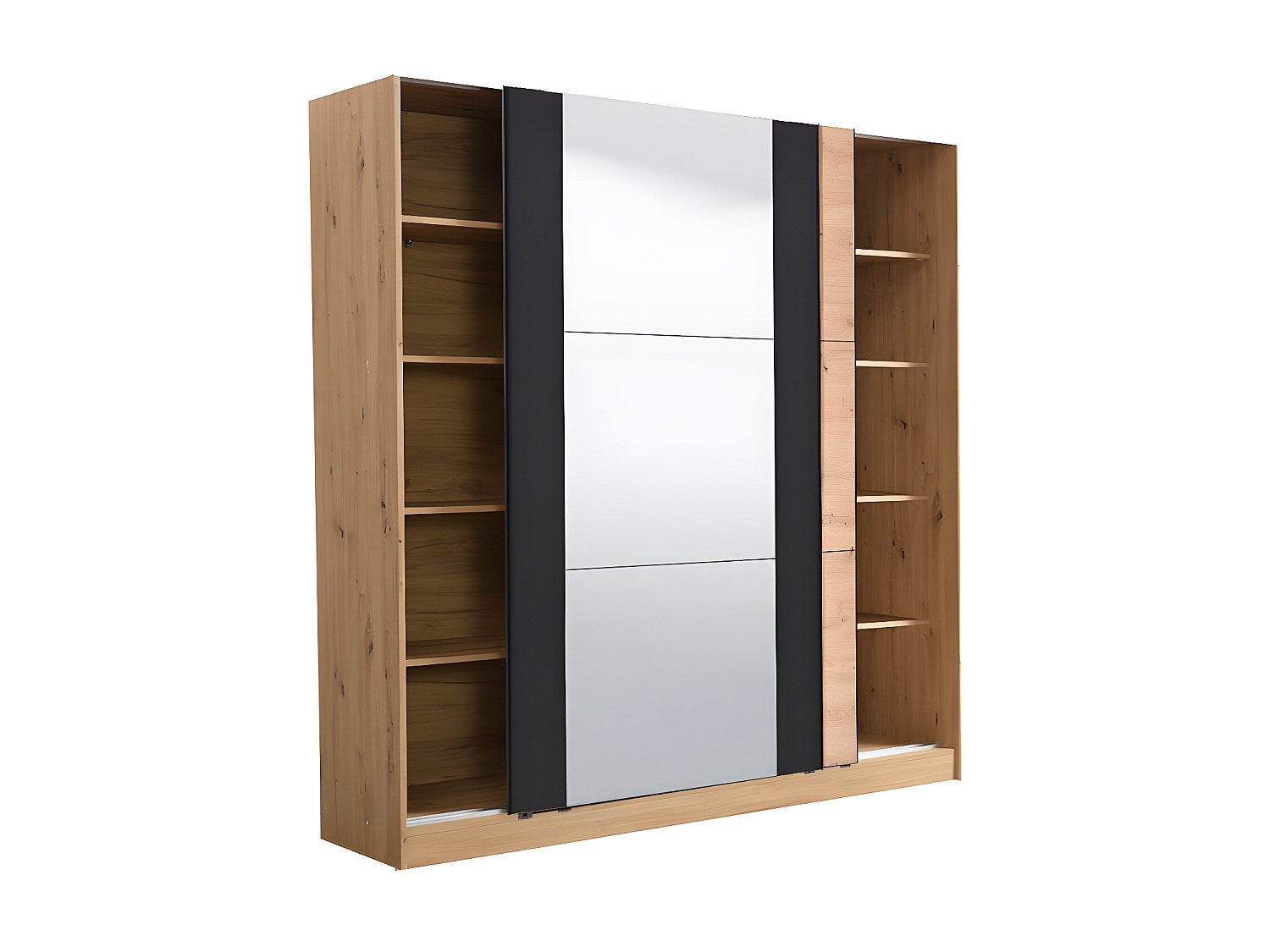 Armoire 2 portes coulissantes PHILADELPHIE - Avec Miroir - L.217cm - Coloris : chêne et noir - 6
