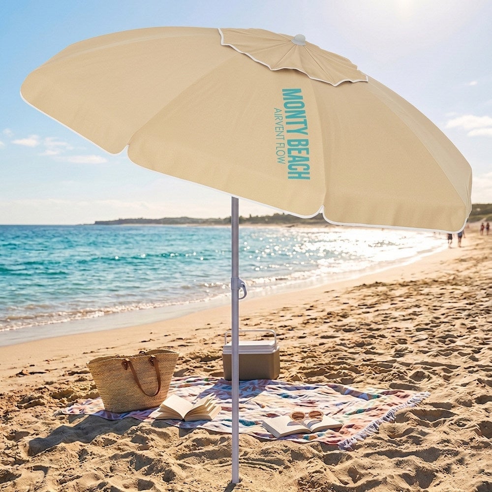 Sombrilla playa 240 cm con soporte arena, beige, ligera de Aluminio MONTY - 2