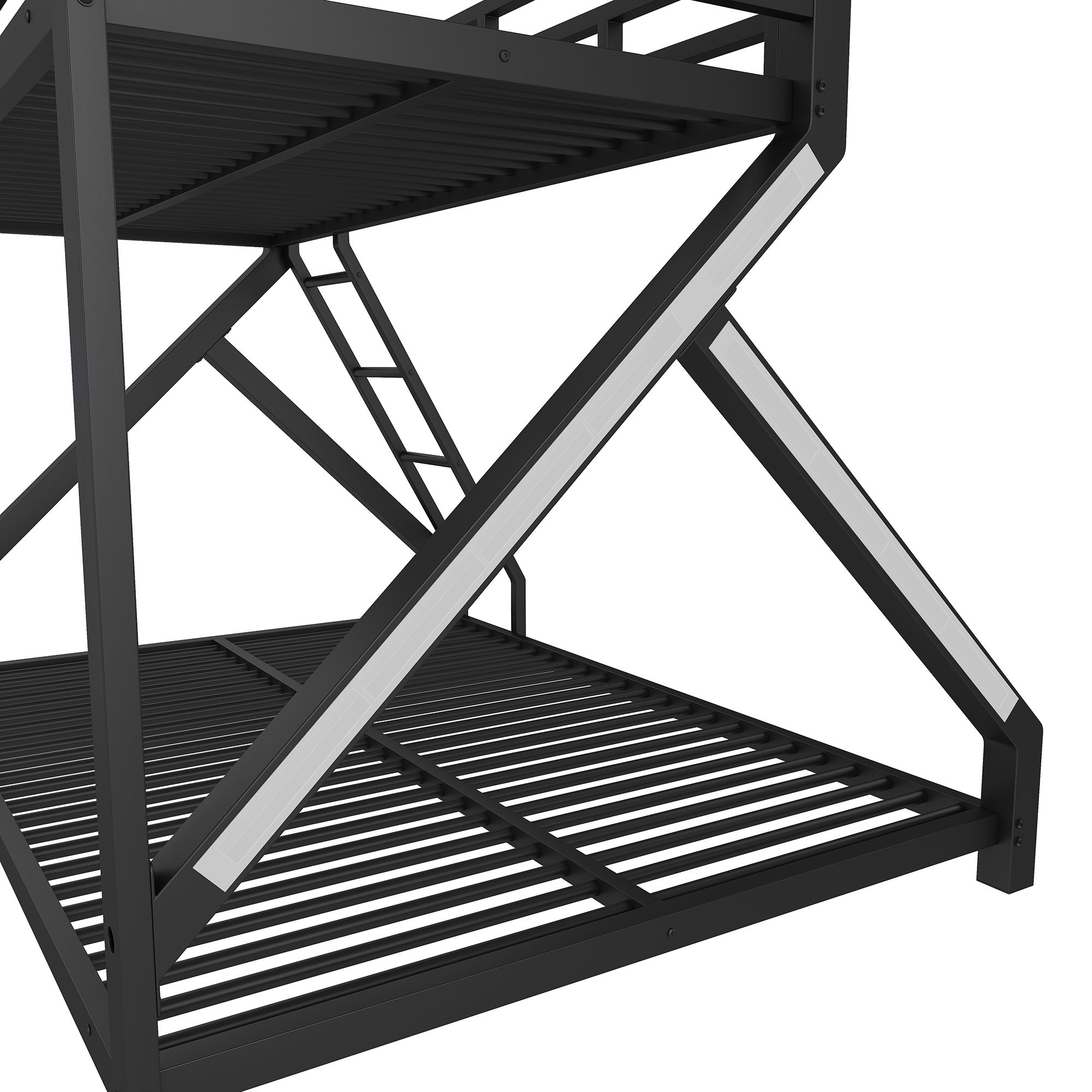 Lit superposé évolutif 90x200 / 140x200 avec LED et sécurité renforcée - Structure métal, garde-corps et échelle - Noir (sans matelas) - 7