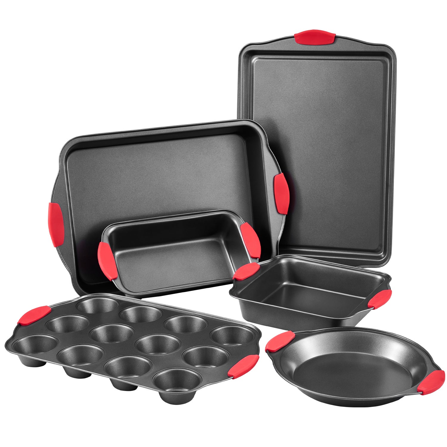 Zestaw patelni do pieczenia Baking Pan Kitchen, 6 elementów, stal węglowa z silikonowymi uchwytami VEVOR