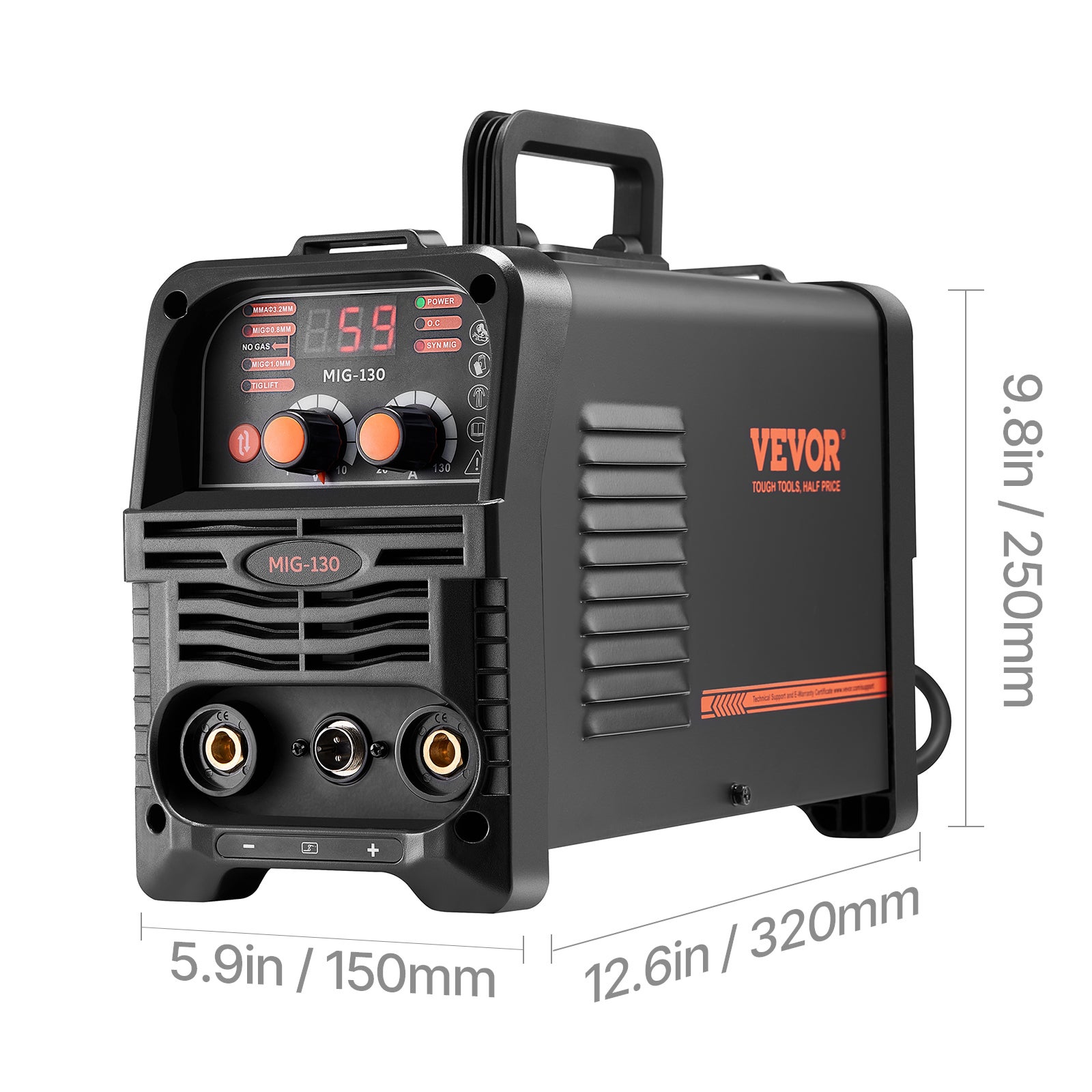 Poste de solda MIG 130 A,VEVOR soldadora MIG sem gás MMA Lift TIG 3 em 1,tecnologia inversora IGBT,portátil,exibição digital - 9