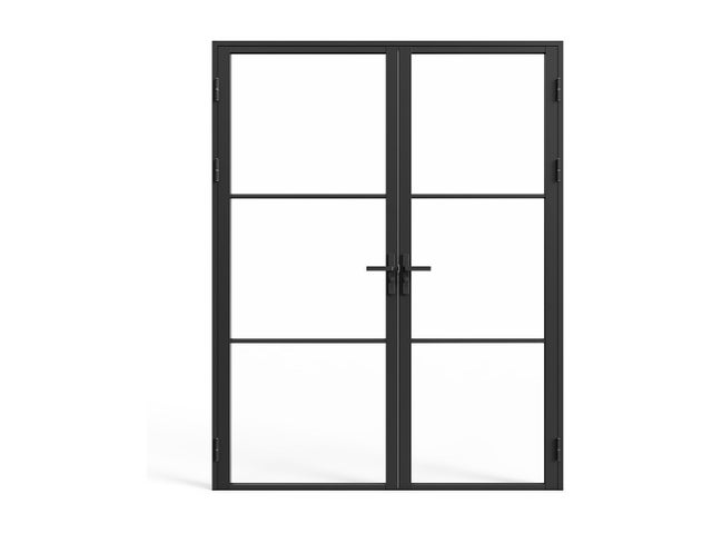 Bloc porte réversible à deux battants en aluminium et verre trempé - 2 x H204 x L73 cm - Noir - MASERU