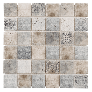 Plaque De Mosaïque Rétro En Verre Recyclé – Gris Patchwork, 1 Plaque, Mosaik-Netzwerk