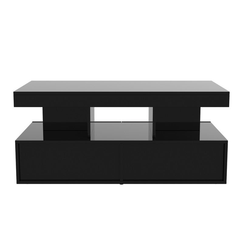 Table Basse avec Lumières LED, Table Basse Salon avec 2 Tiroirs et Compartiment Ouvert, Table de Salon, Bureau,104x53x46 cm, Noir - 7