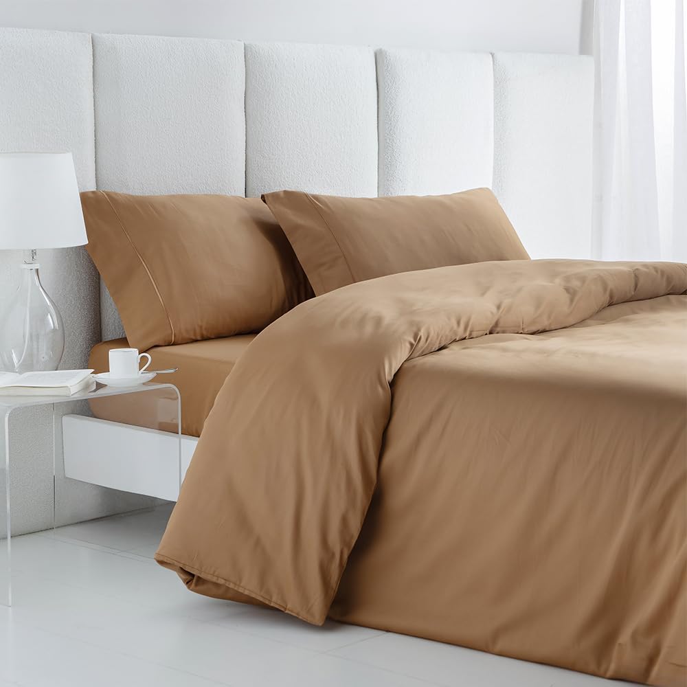 Cotton artean - funda nórdica saten algodon egipcio 300 hilos terracota 260x240 cama 180