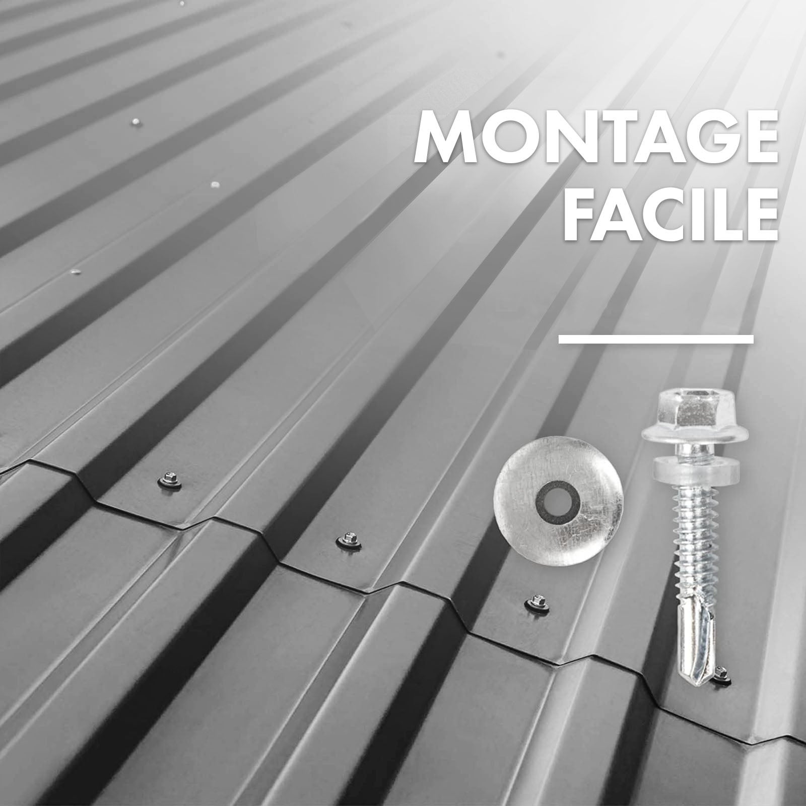 Lot de 15 tôles Couverture métallique Tôle avec vis Épaisseur : 0.25 mm, 115 x 45 cm, Gris foncé - 4