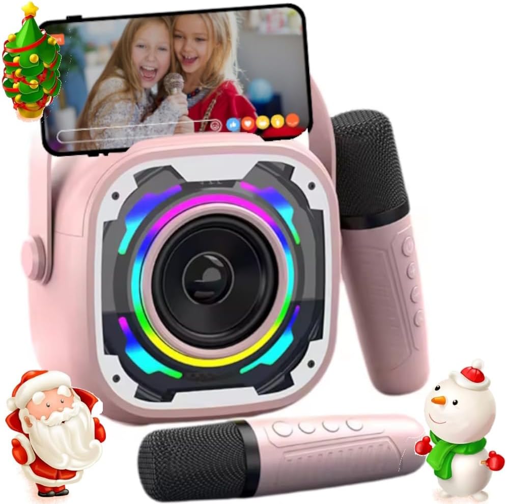 Microphone Karaoké Enfant Avec Support, Lumières, Effets Sonores, Télescopique, Connectable Au Téléphone (rose, 3 AA, Dès 3 Ans)