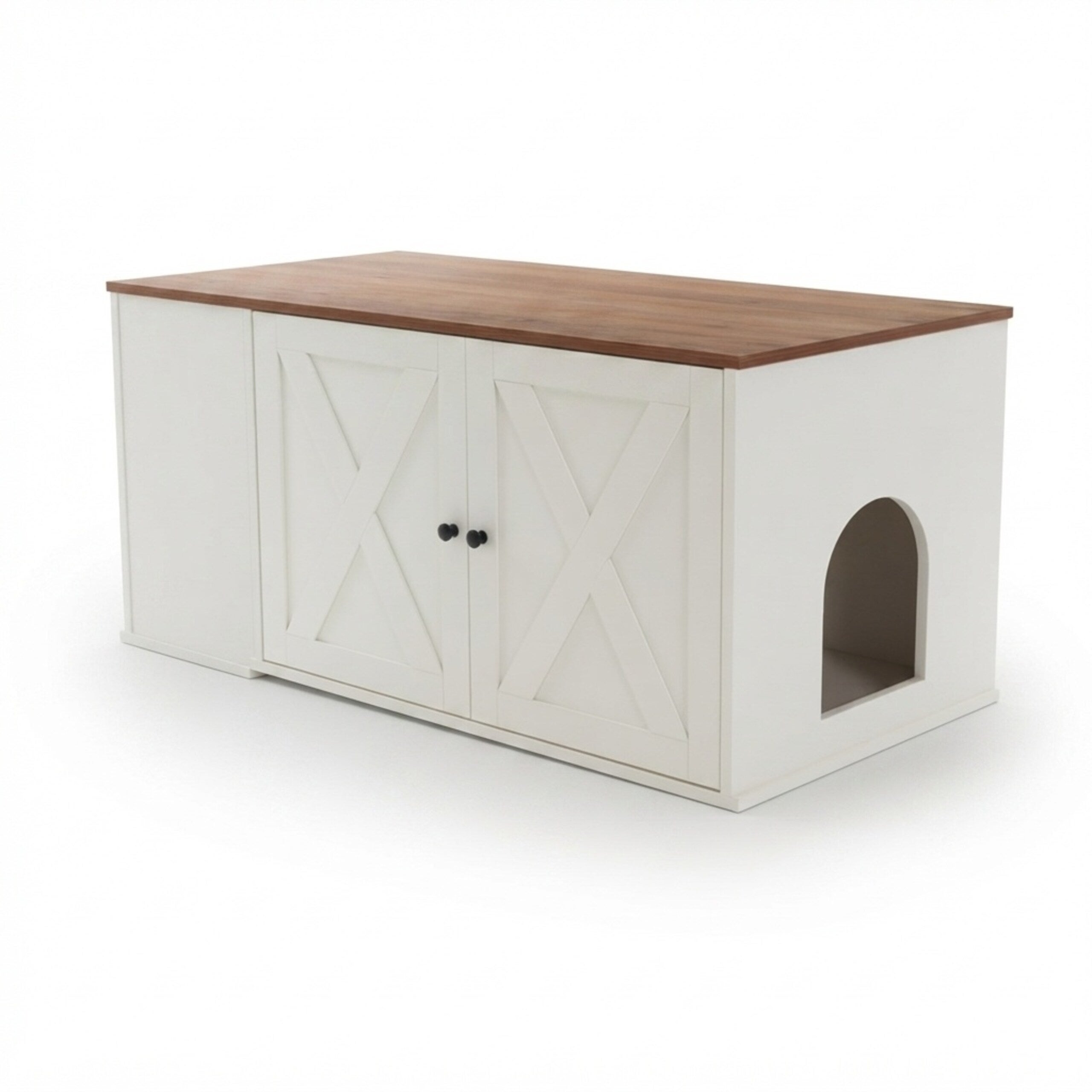 Armário para caixa de areia para gatos com divisória amovível e entrada lateral, MDF branco-castanho, 50 x 80 x 53 cm, Relaxdays - 8