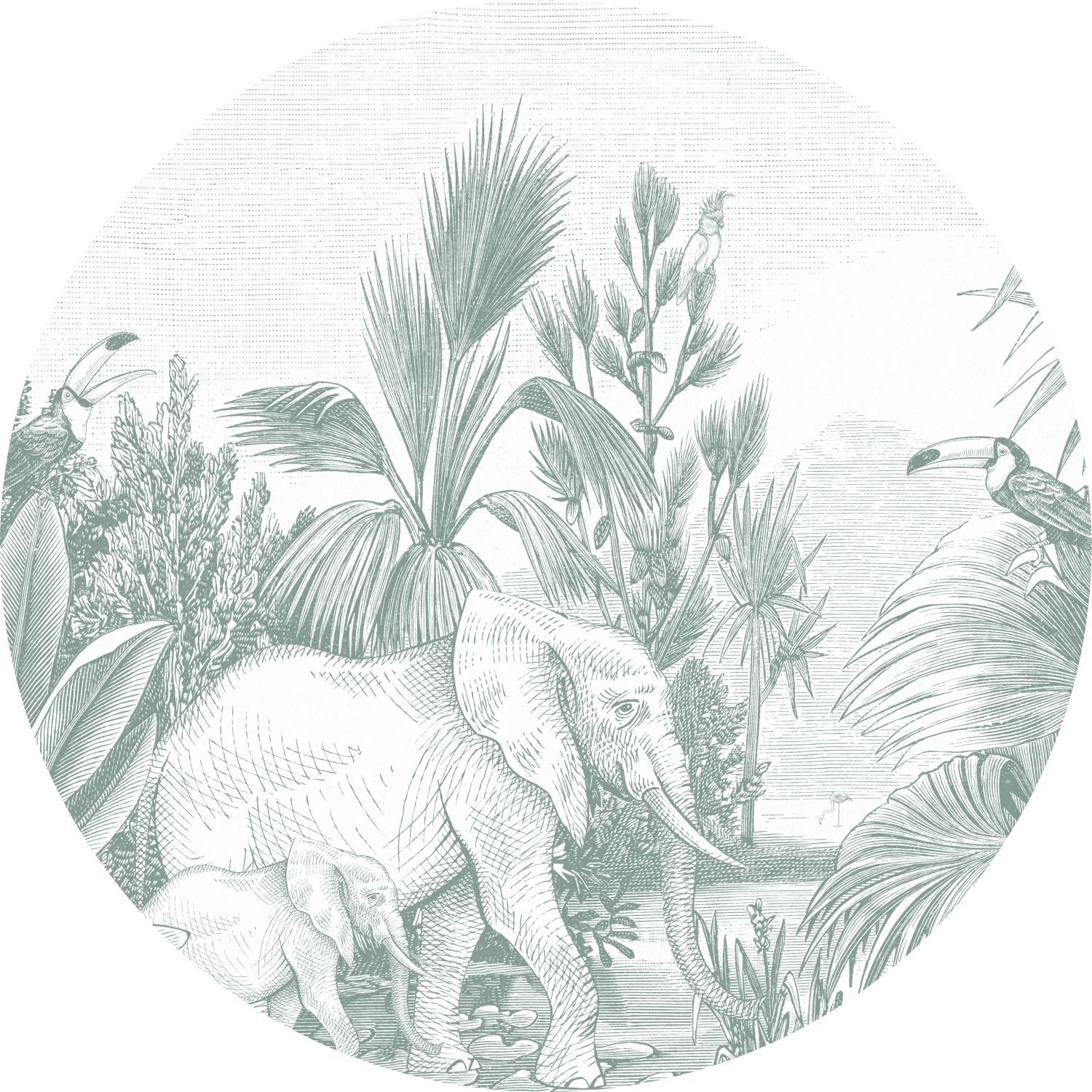 Mural redondo autoadhesivo jungla verde - ø 140 cm - estahome