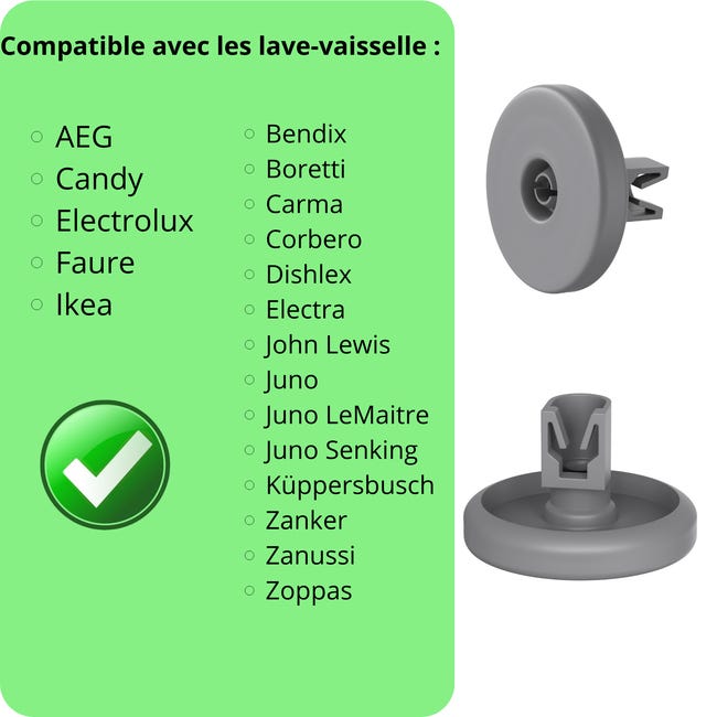 Set 4 Ruote Di Ricambio Per Cesto Lavastoviglie – Compatibili Hotpoint, Candy, Indesit, Smeg – Diametro 35mm