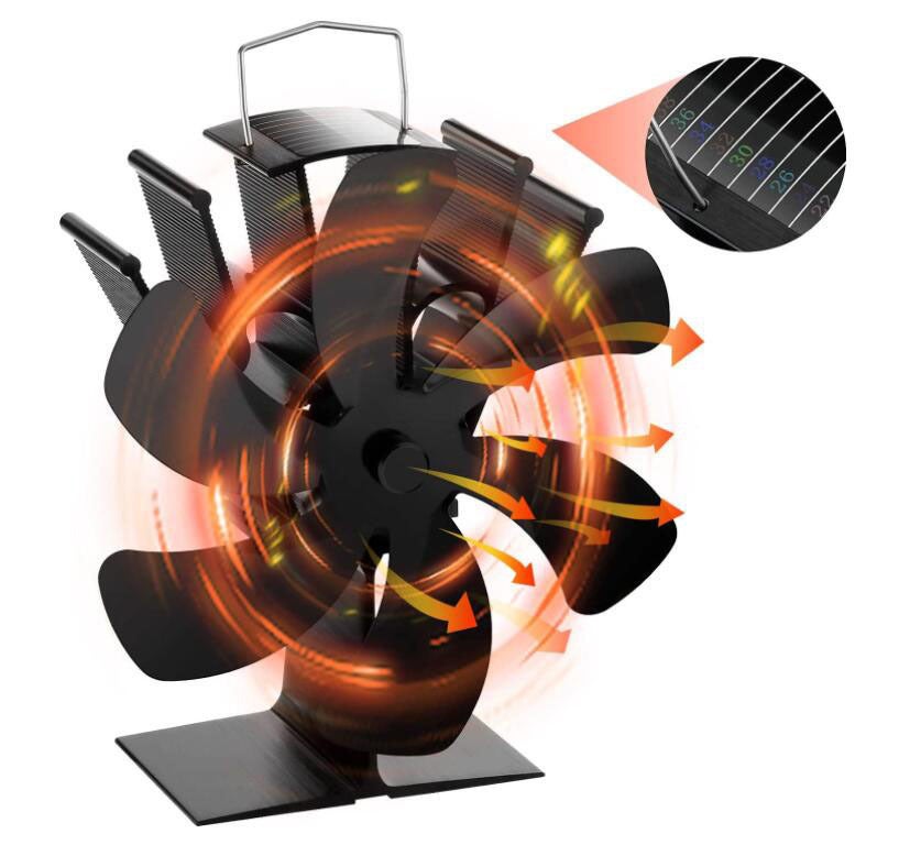 Akcesoria do kominka i pieca, wentylator z naklejką termometru, wentylator kominkowy, z 6 łopatkami, wentylator do kominka