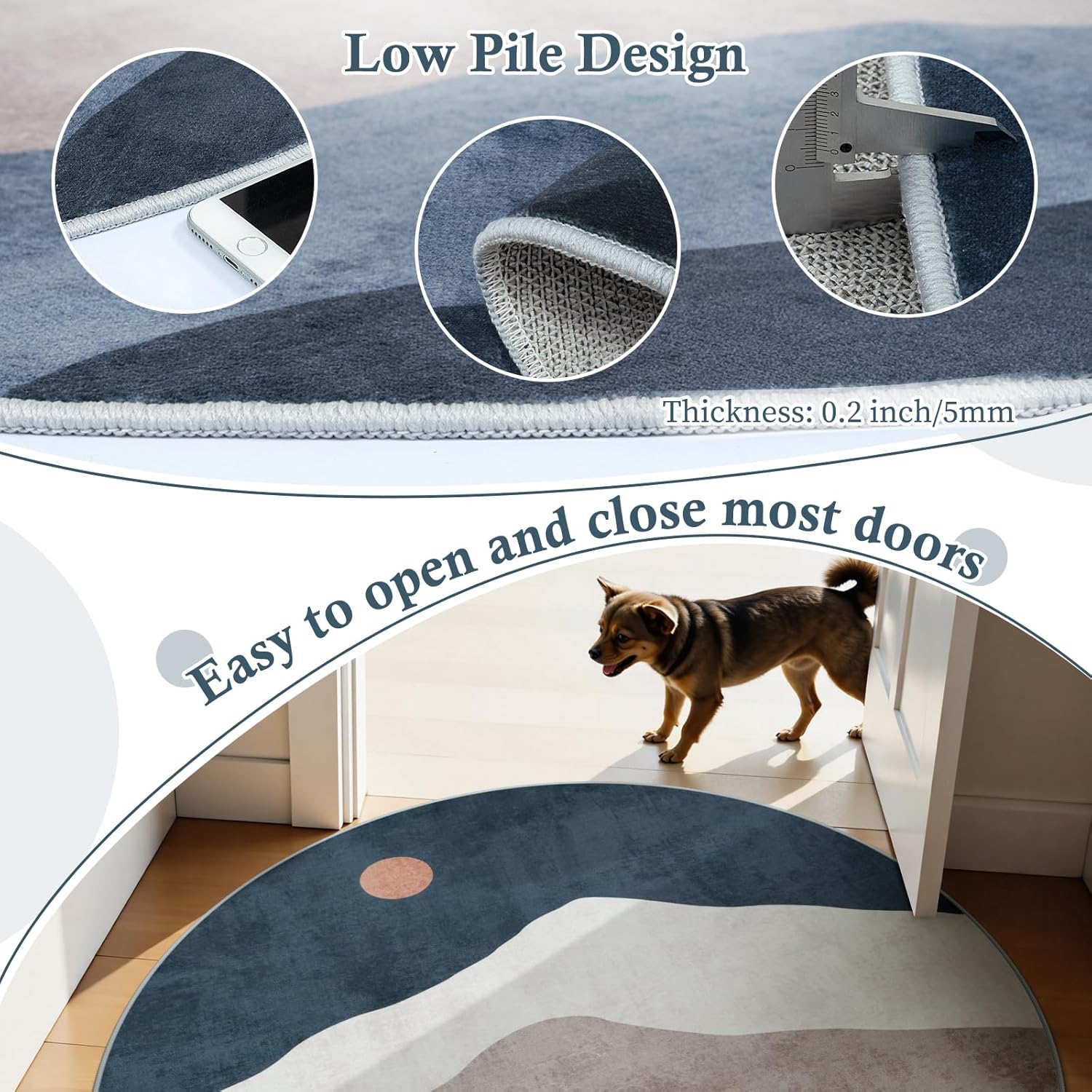 Tapis rond de 100 cm, tapis de sol antidérapant lavable, tapis décoratif doux à poils ras, adapté au salon, à la chambre, à la salle à manger - 3