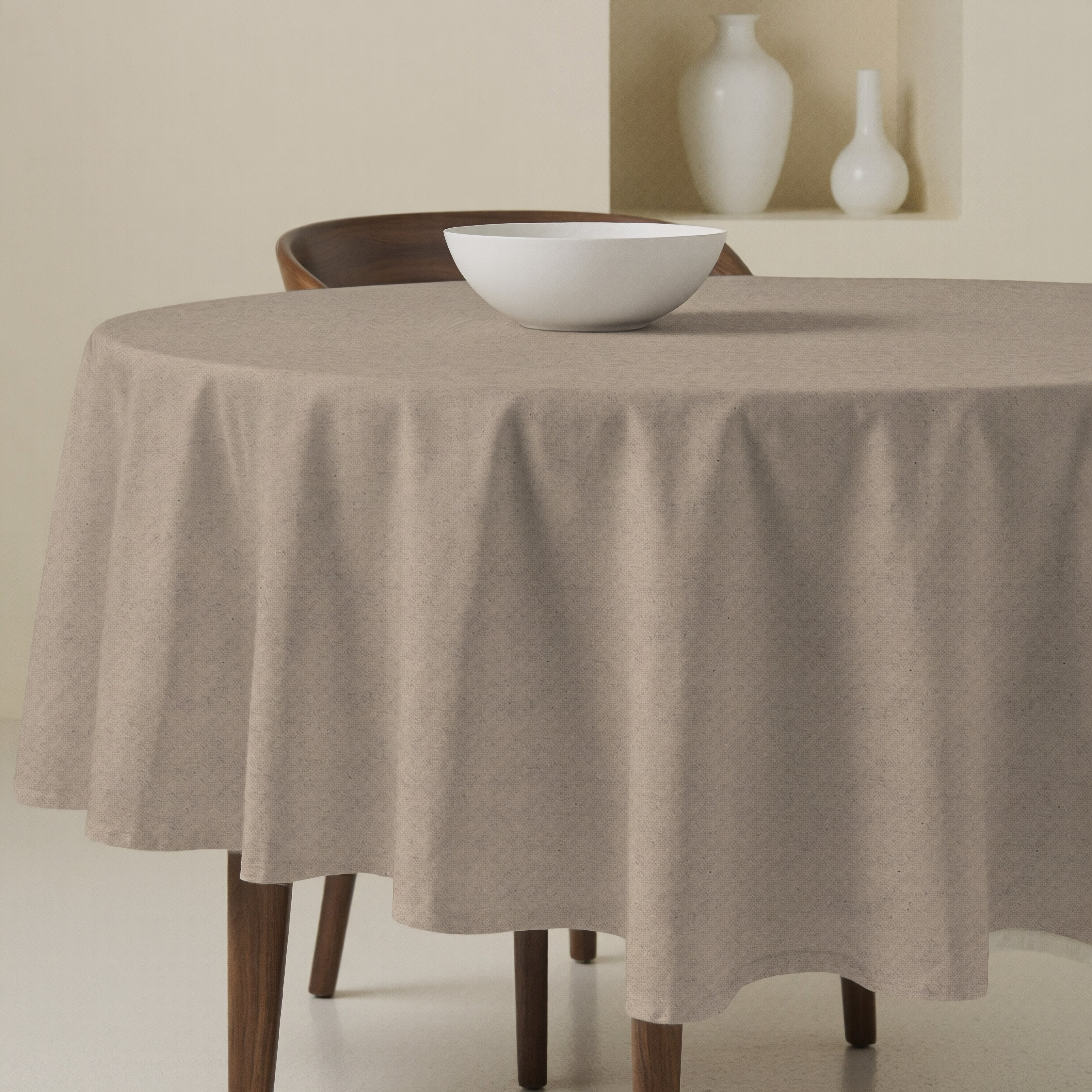 DII - Tovaglia in Stile Rustico con Motivo a Righe francesi, Rotonda, 188 cm, Colore: Tortora/Nero