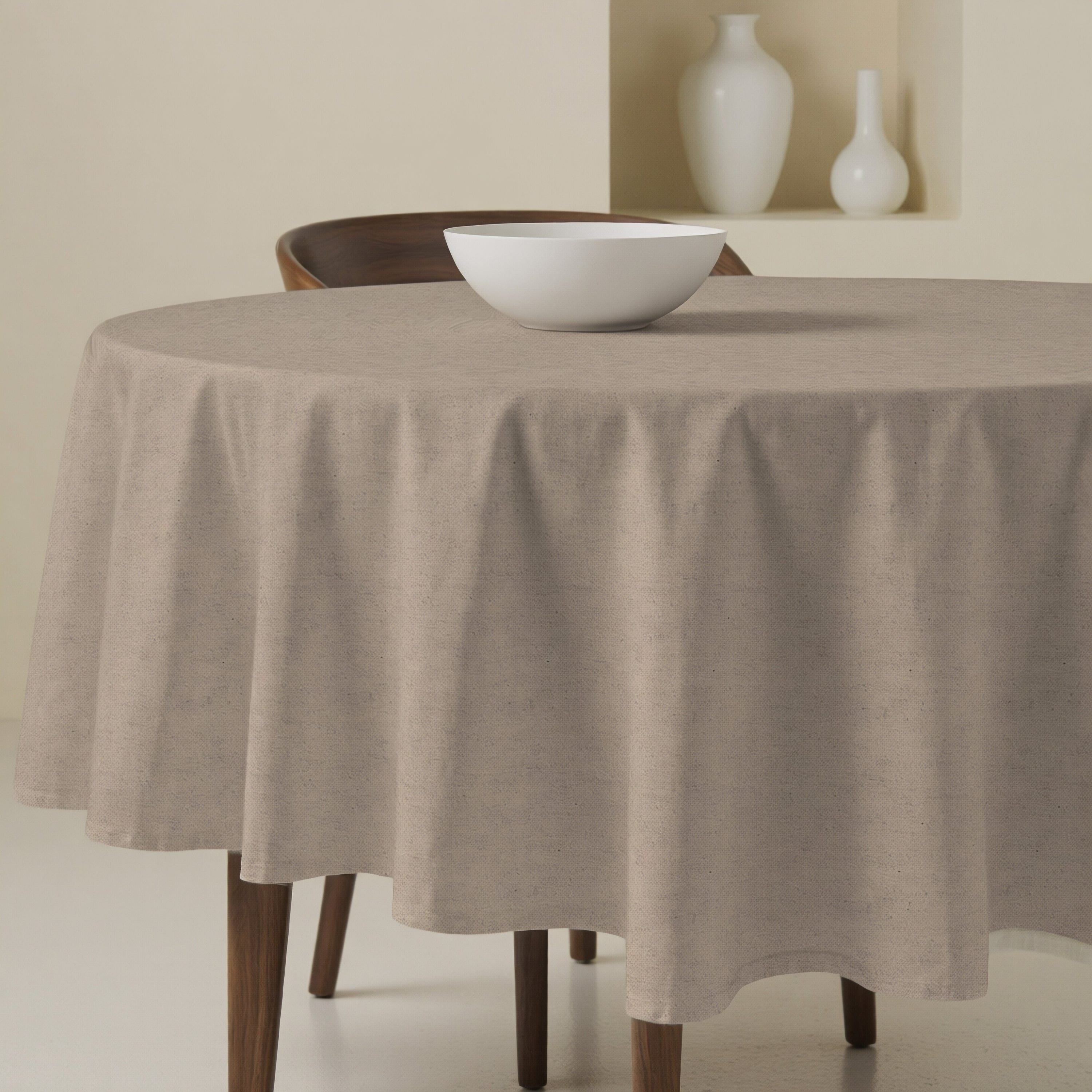 DII - Tovaglia in Stile Rustico con Motivo a Righe francesi, Rotonda, 188 cm, Colore: Tortora/Nero DII - Tovaglia in Stile Rustico con Motivo a Righe francesi, Rotonda, 188 cm, Colore: Tortora/Nero
