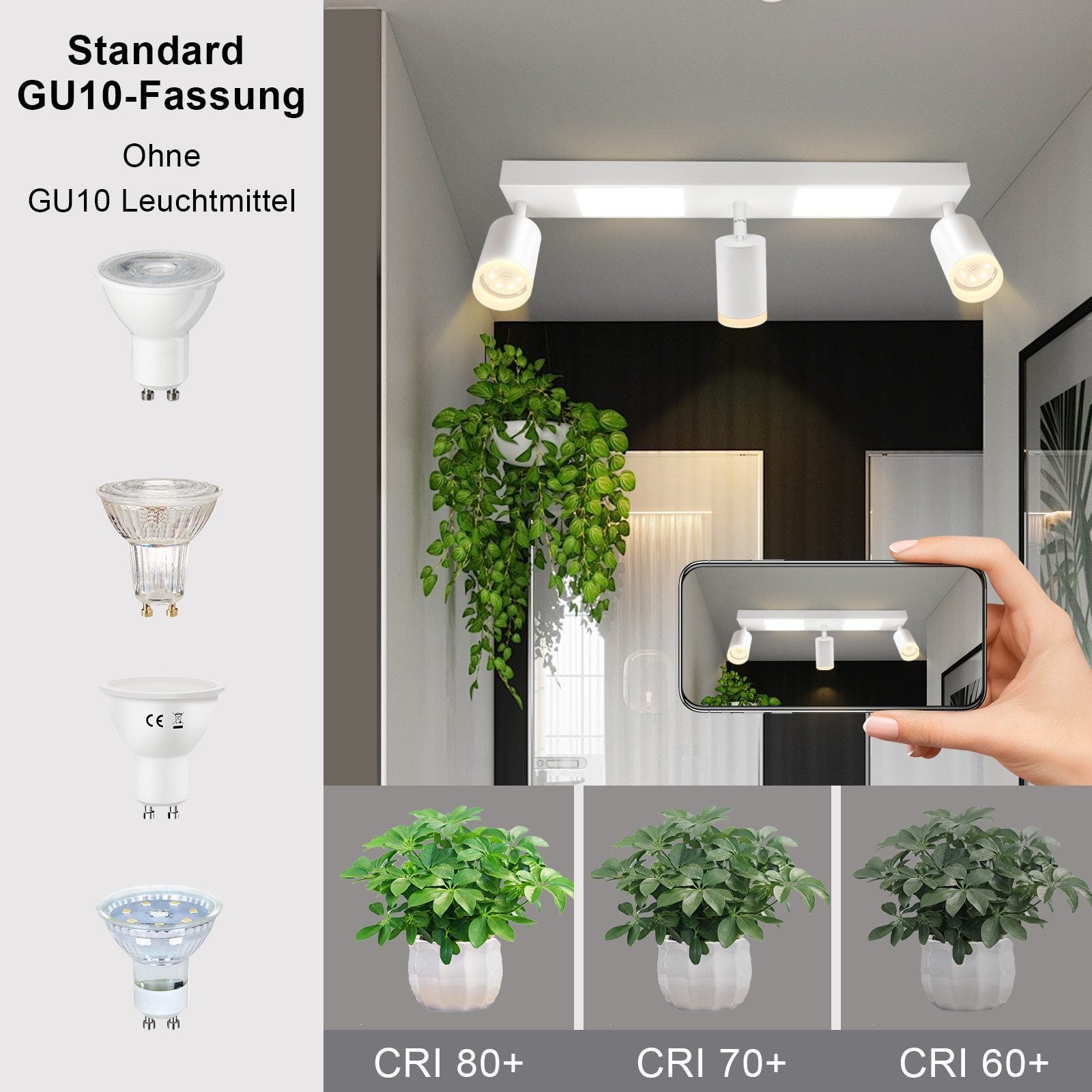 NETTLIFE Spot de plafond 3 ampoules GU10 chambre 3000k 20W blanc chaud orientable - 3