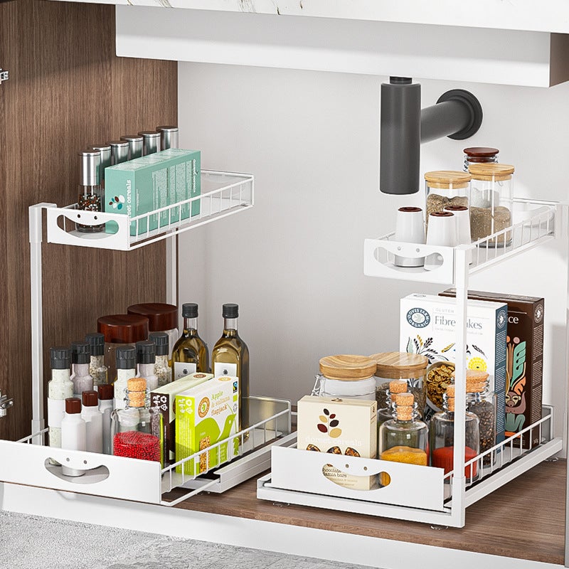 Auledio 2 estantes de cocina, caja de almacenamiento multifuncional, organizador para fregadero, color blanco