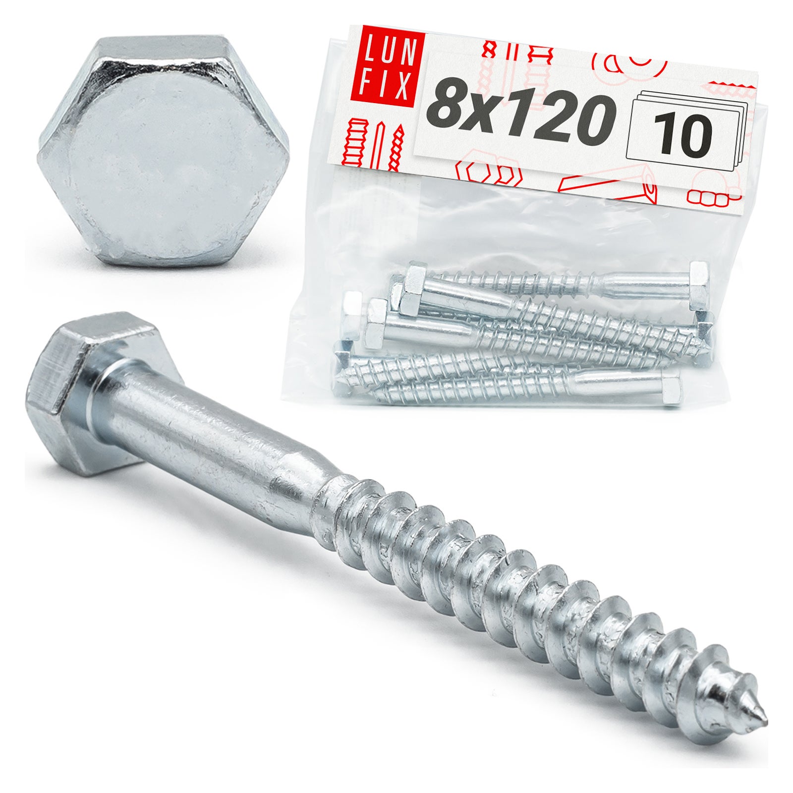Wkręty ciesielskie z łbem sześciokątnym DIN571mm M8x120mm 10szt.