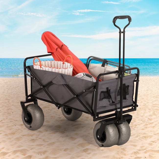 Chariot plage pliable vert - 145L, Robuste & Léger (7kg Chariot plage pliable vert - 145L, Robuste & Léger (7kg