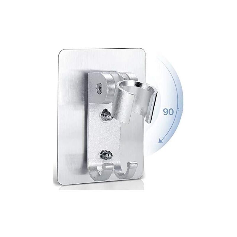 Soporte De Ducha Adhesivo Fuerte - Para Cabezal De Ducha De Mano, Ajustable 90°, Con 2 Ganchos, Sin Taladrar