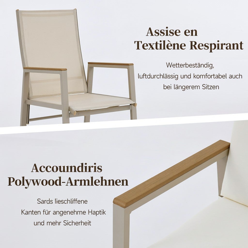 Conjunto de Comedor para Jardín de 4 Personas - Mesa y 4 Sillas de Hierro Galvanizado y Tablero de WPC Khaki y Beige - 6