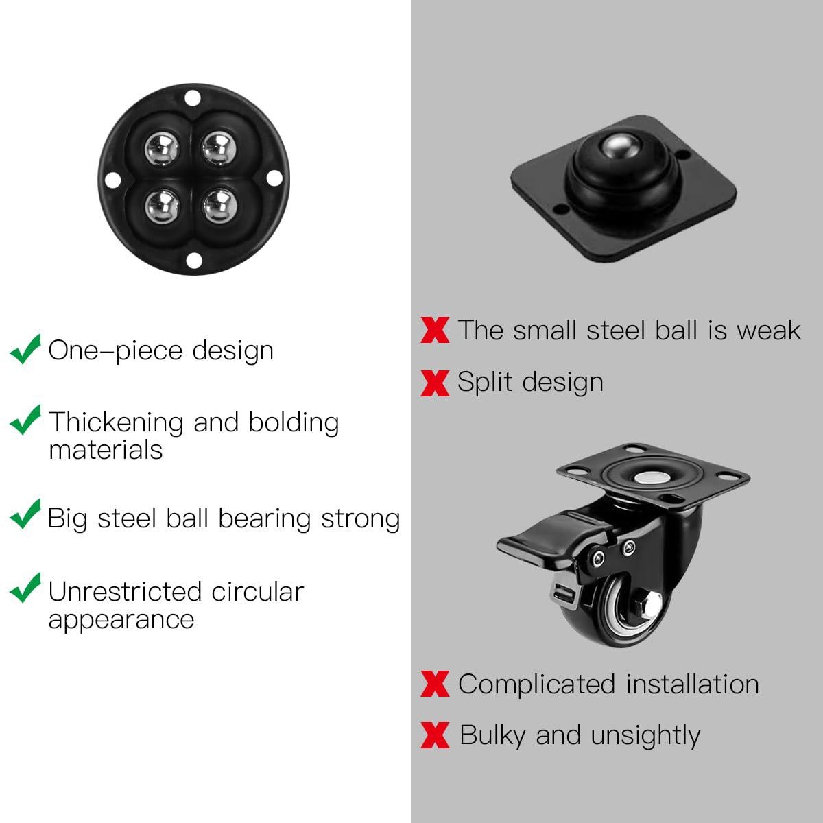 Lot de 12 roulettes pour meubles en acier inoxydable, roulettes pour meubles auto-adhésives, petites roulettes plates rotatives à 360 degrés - 4