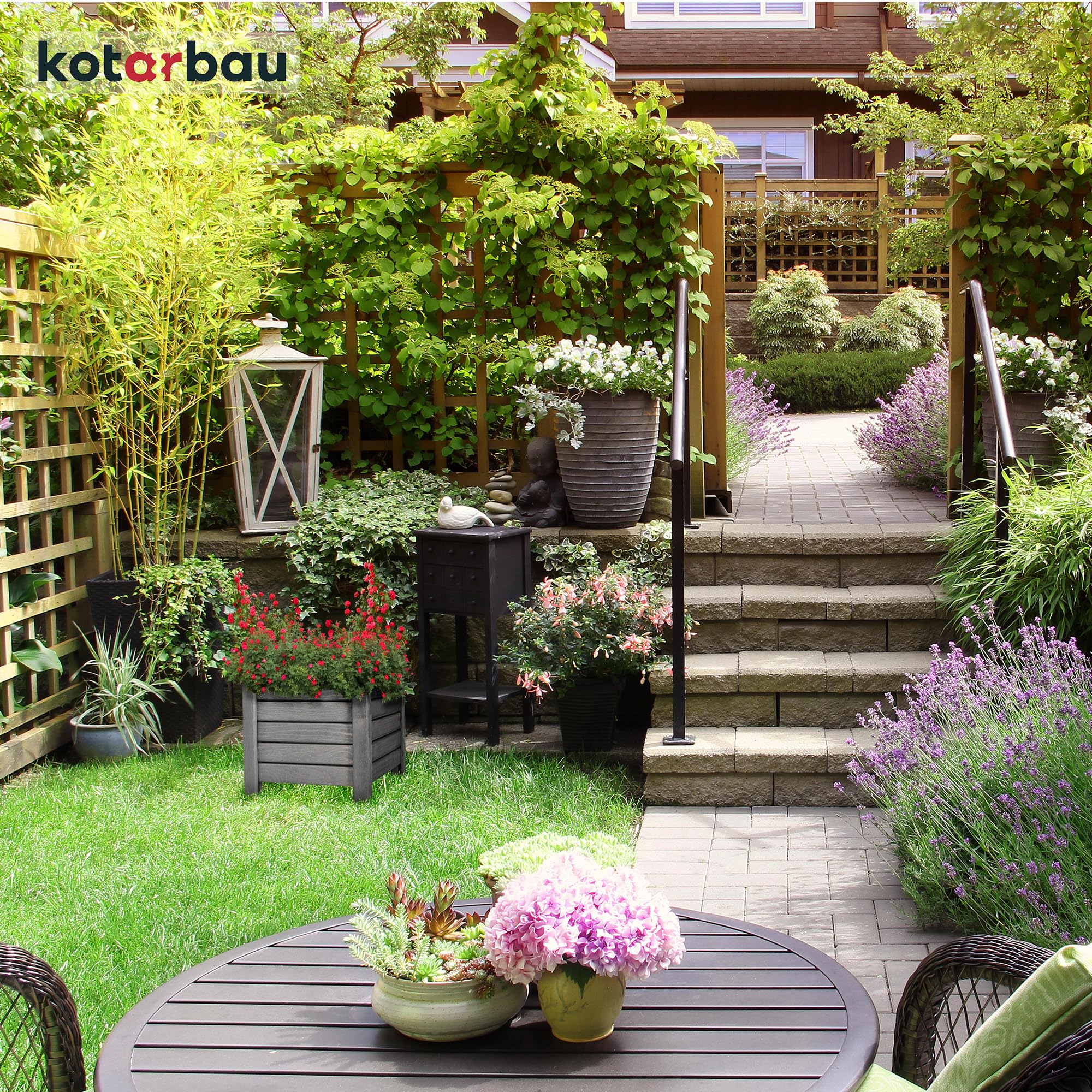 KOTARBAU Pot de fleurs en bois 38 x 38 x 30 cm Jardinière en pin carbonisé Pot de plantes Jardinière - Idéal pour jardin terrasse balcon - Anthracite - 6