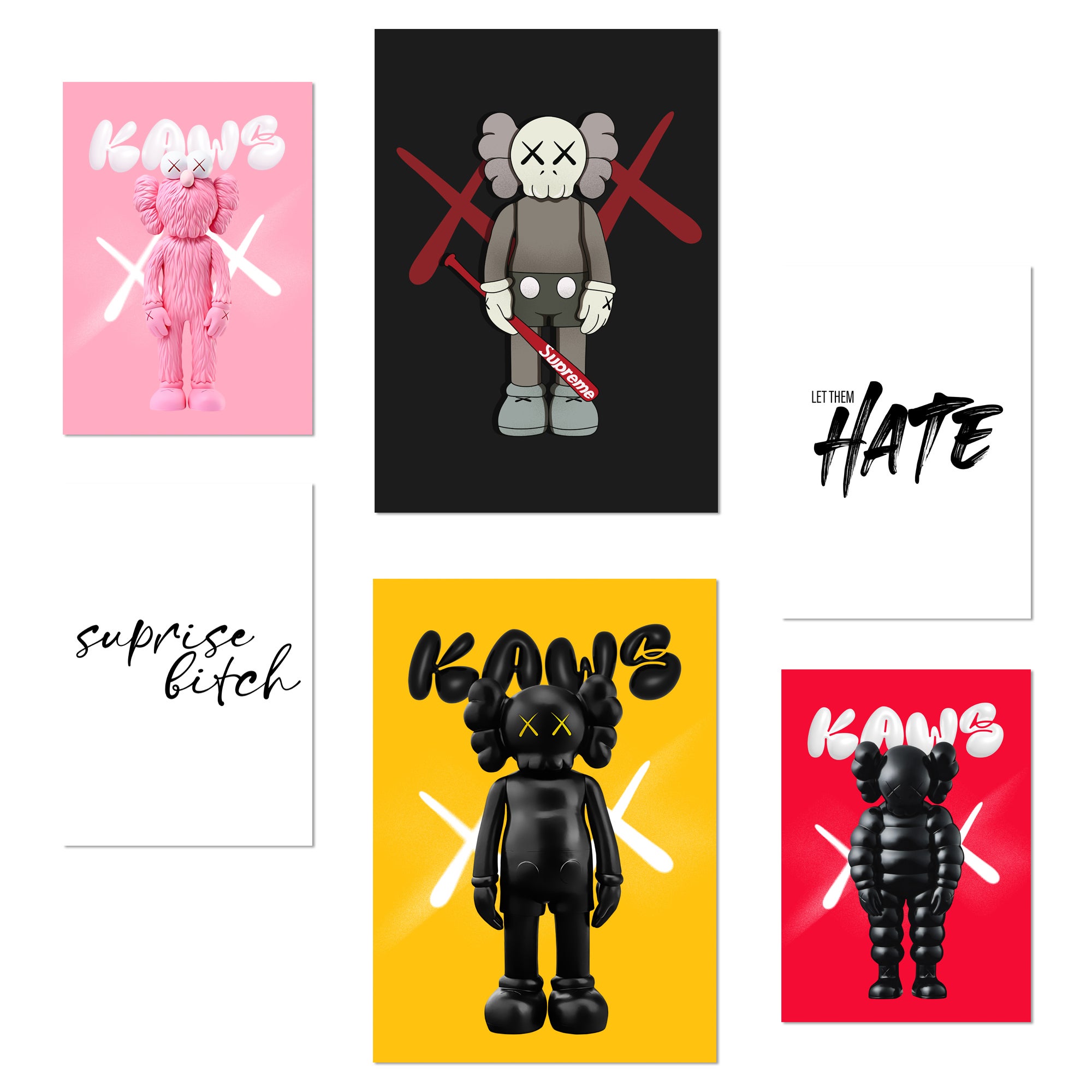 Set De 6 Iconic Kaws Message Pósters Con Ilustración De Diseño