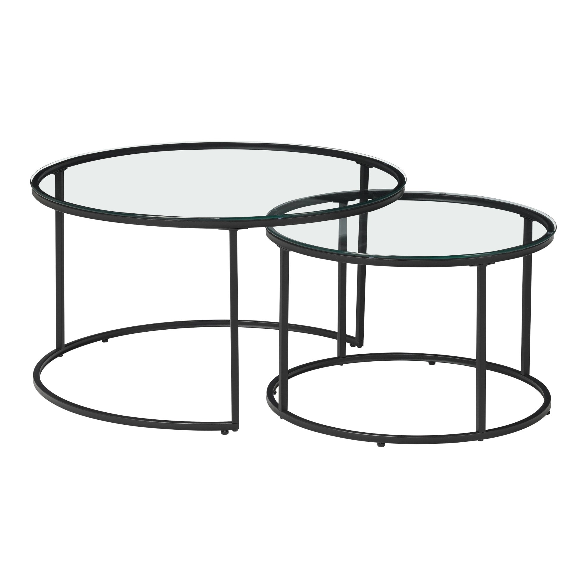 Set de 2 mesas de centro nido Kokkola Metal/Vidrio templado Ø80x45 cm Negro Transparente [en.casa] - 6