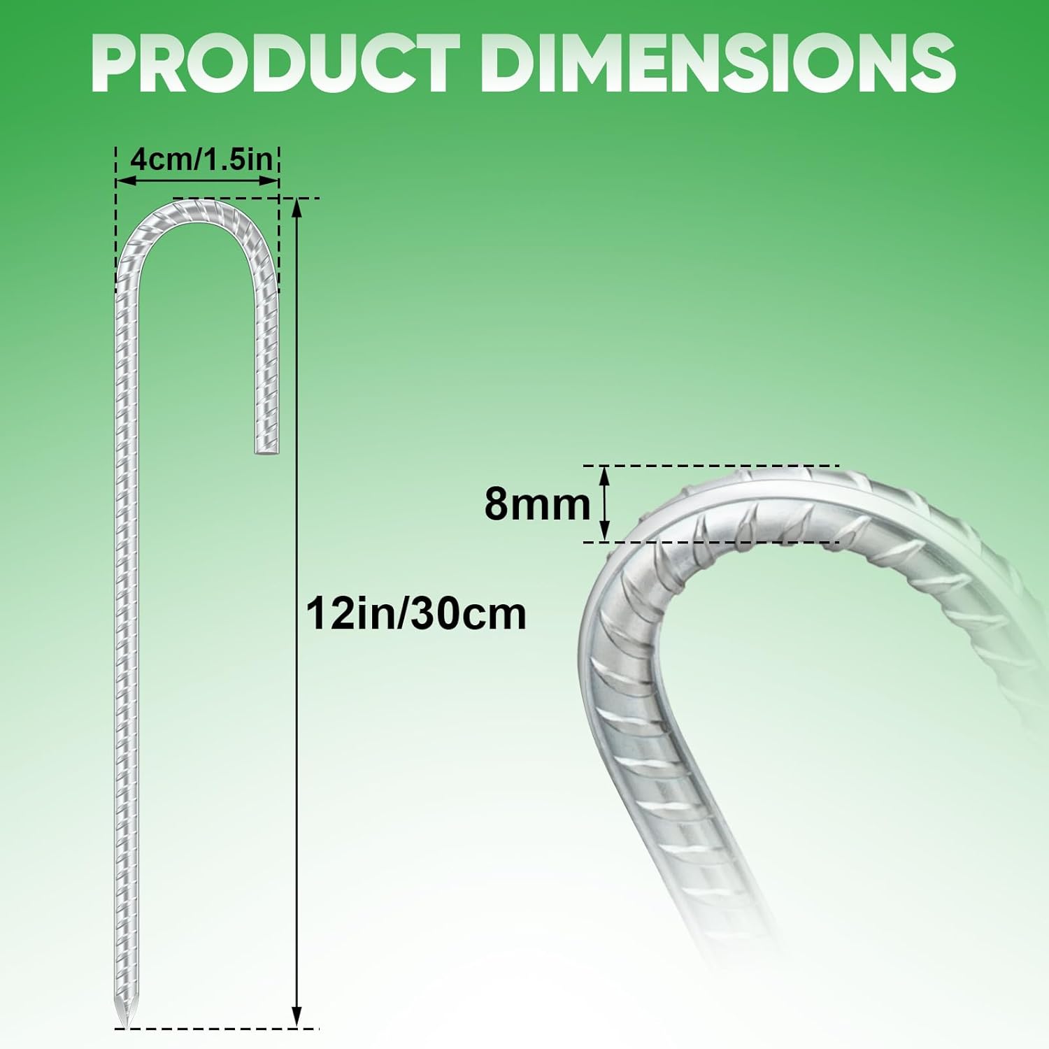 10 Pièces Piquets Ancrage au Sol, 30 cm Crochets en J, Ancres Résistants Piquet de Tente Sardines de Fixation en Acier Galvanisé pour Sécuriser Trampo - 2