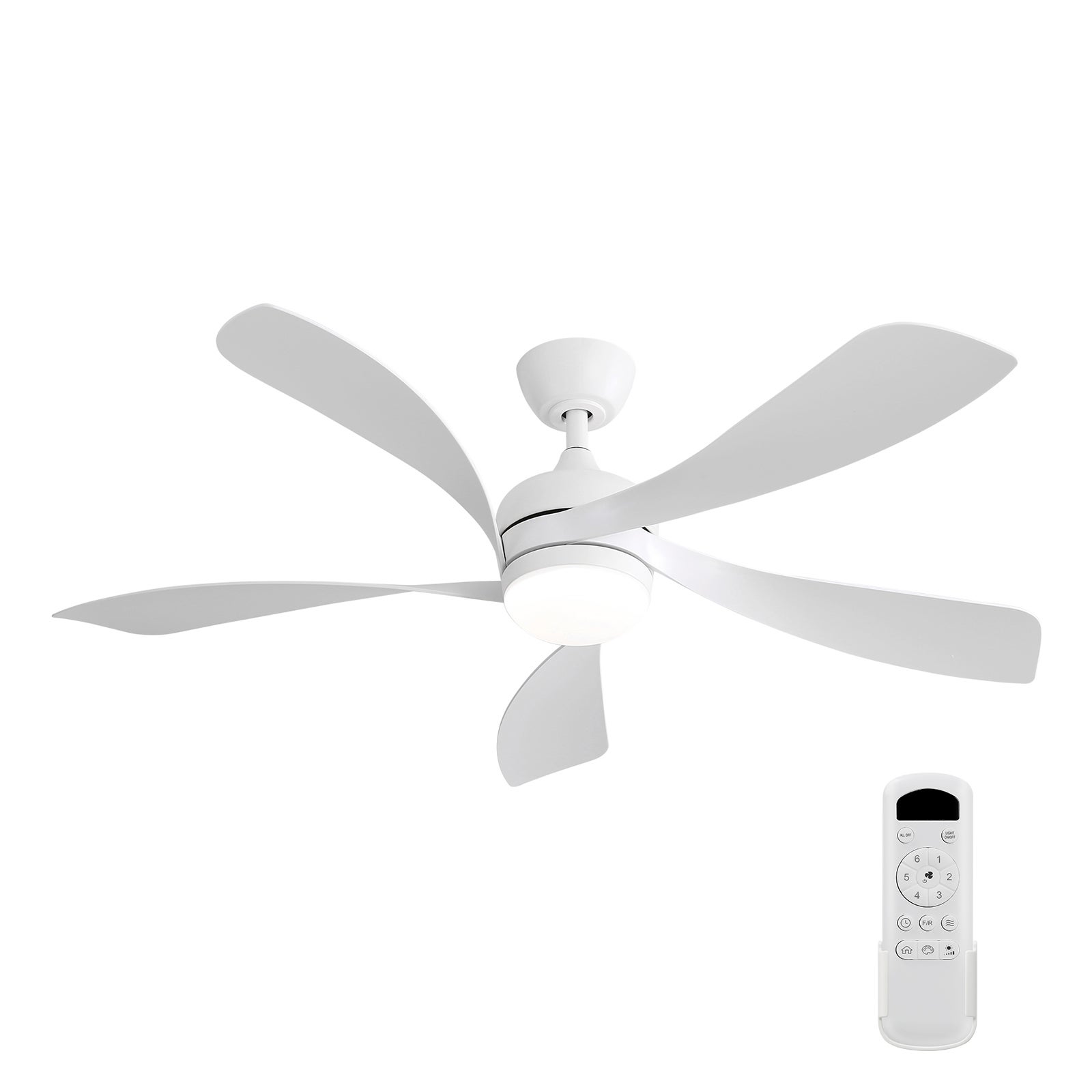 Ventilador de techo de 132 cm (52 pulgadas) con luz led para sala de estar y dormitorio, color blanco, con control remoto de 6 velocidades.