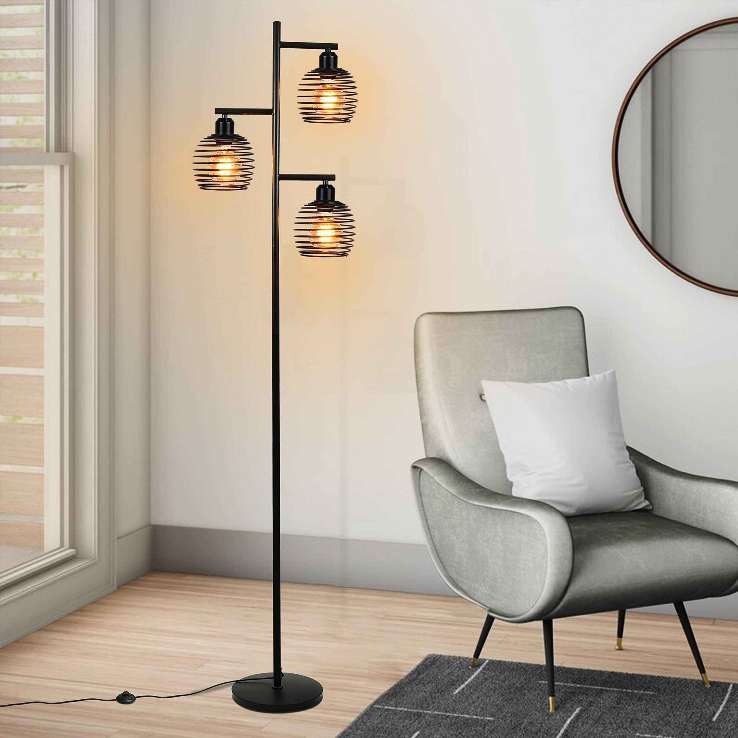 NETTLIFE Lampadaire Salon Vintage - e27 3 flammes 25W noir industriel Lampe sur pied 152CM avc interrupteur à pied - 4