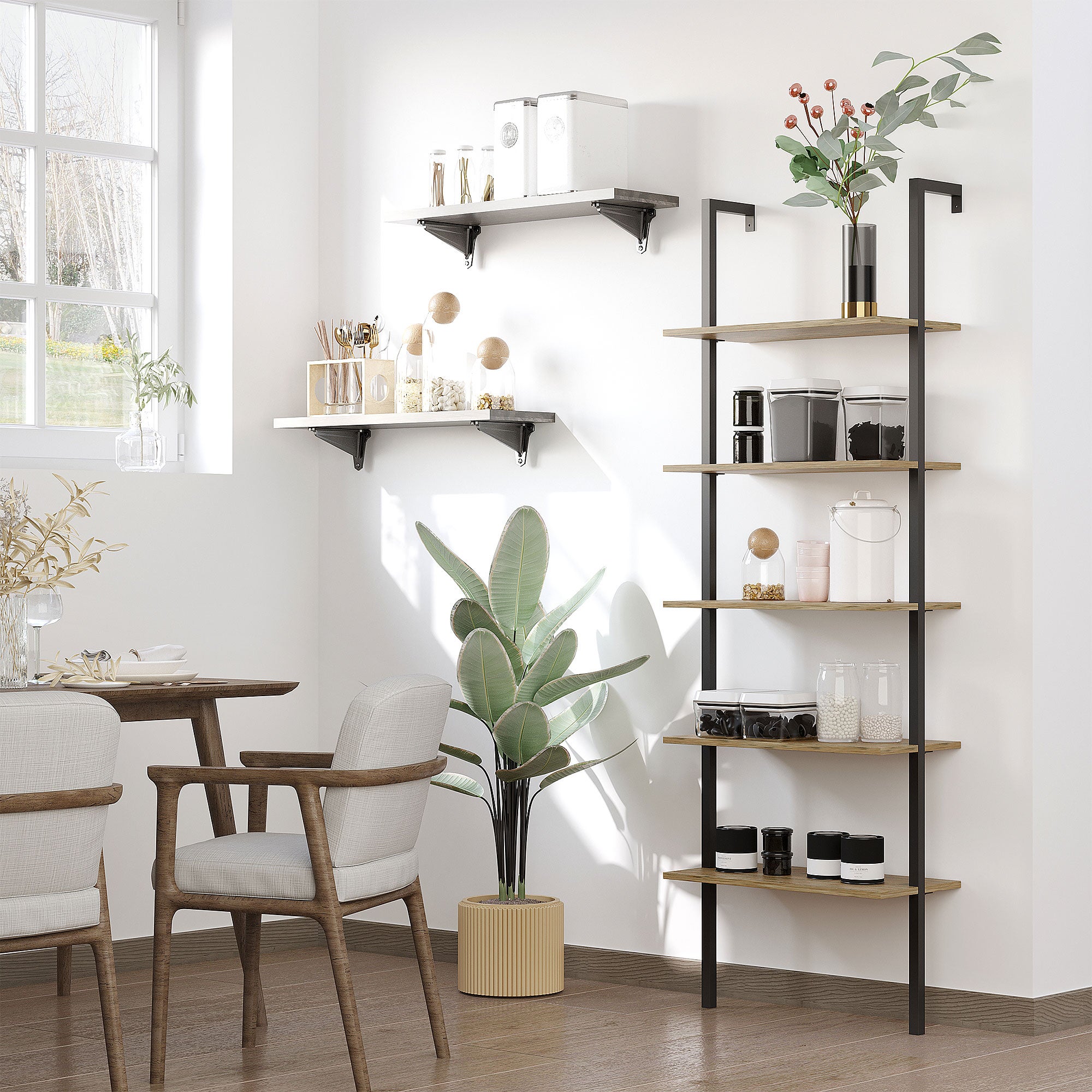 Libreria a 4 livelli a forma di scala, scaffale da parete con telaio metallico, stile industriale tubolare, camera da letto, cucina, caffetteria | Leroy Merlin