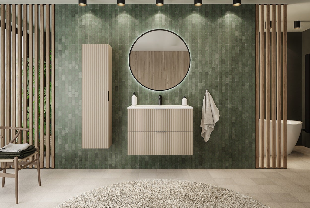 Meuble de salle de bain à suspendre avec le plan FLOW cachemire 80 cm - 2