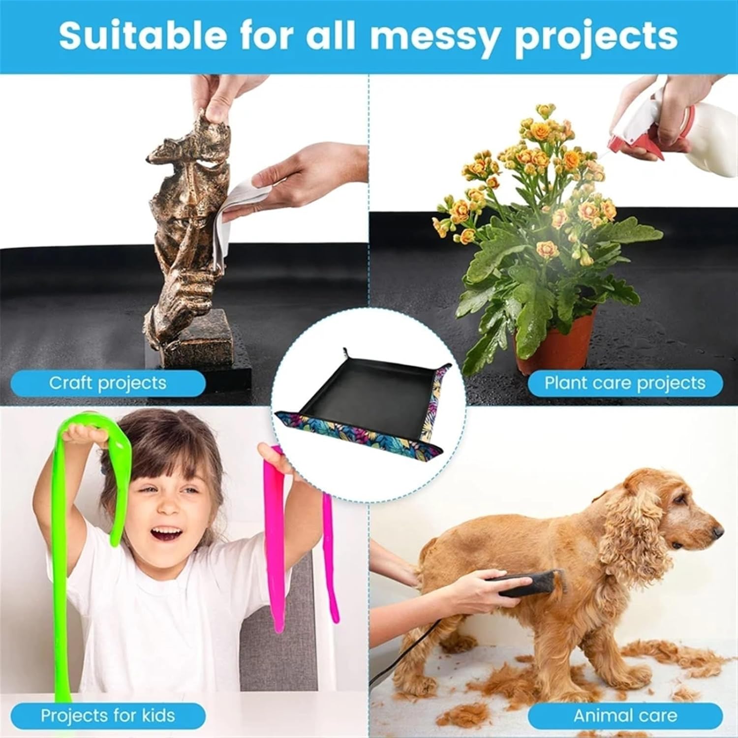 Tapete de plantio impermeável pintado, dobrável, para replantio de plantas de jardim, vasos de flores e transplante (68x68cm) - 4