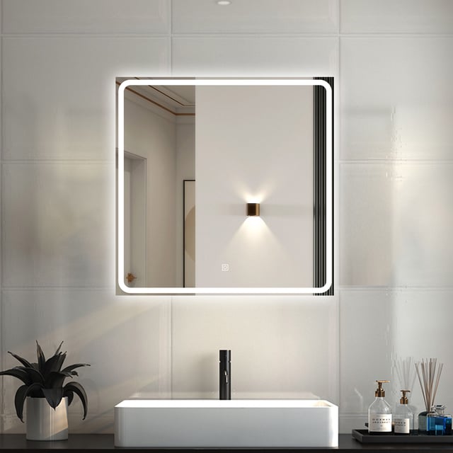 Aica LED Espejo de baño 80×80cm,Luminosidad regulable,Antivaho,Luz blanca 6000k