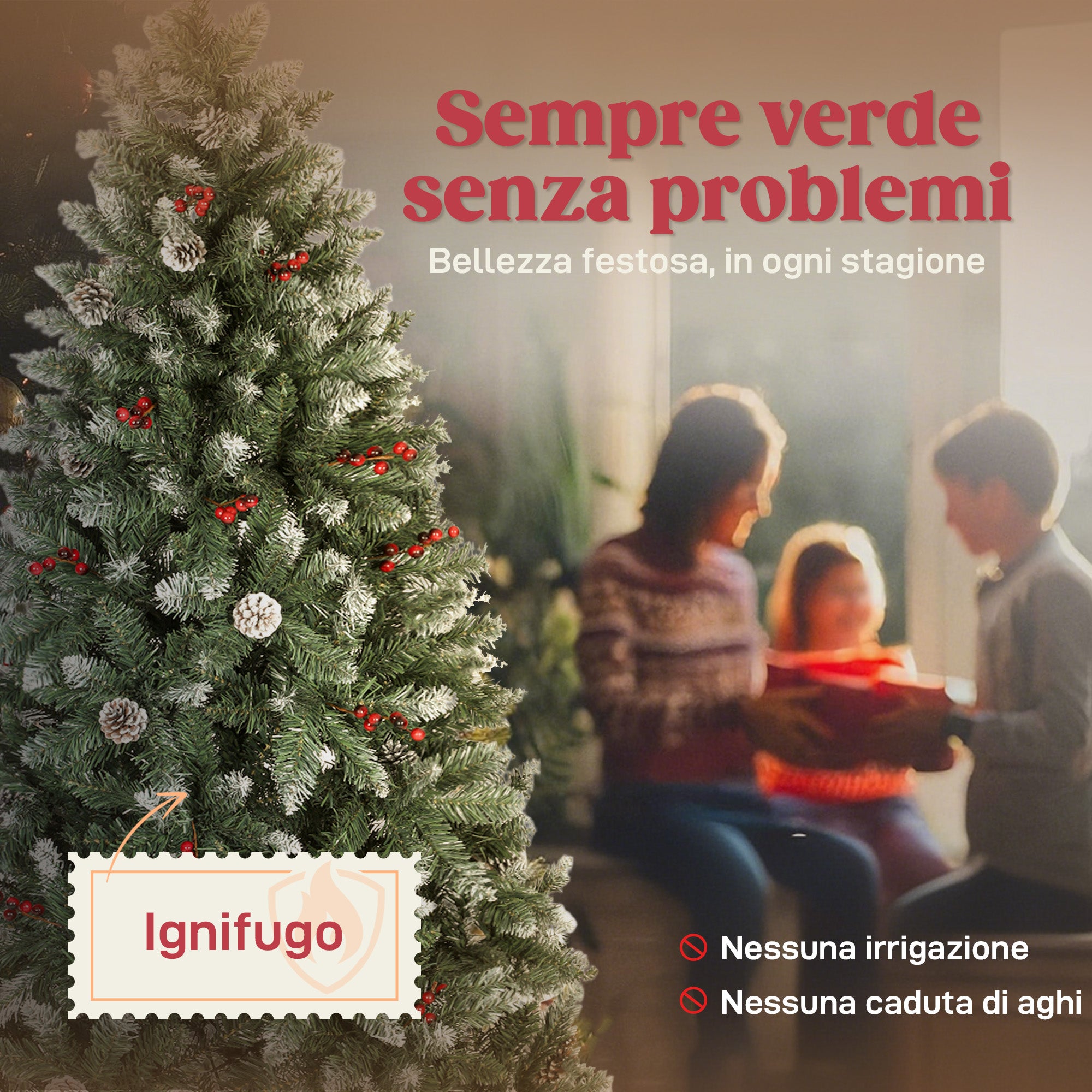 HOMCOM Albero di Natale Alto 210 cm da Interno con 928 Rami, Pigne e Bacche Rosse, Base in Metallo, Verde - 4