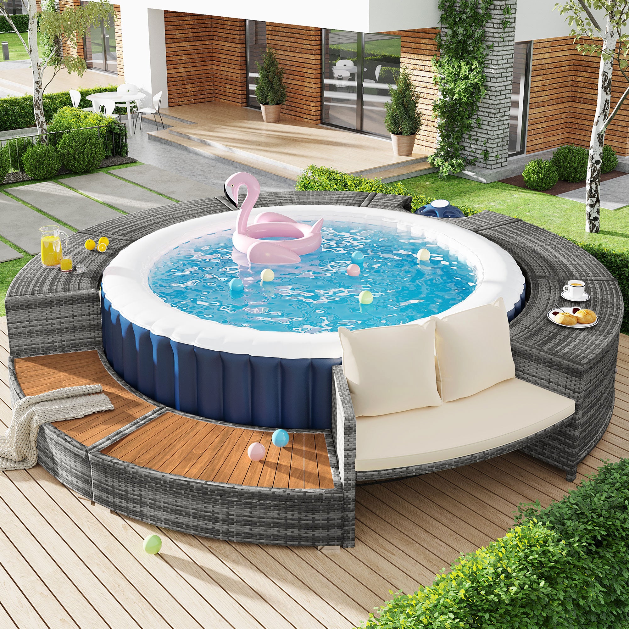 Set da giardino per piscina in rattan PE e legno di acacia con