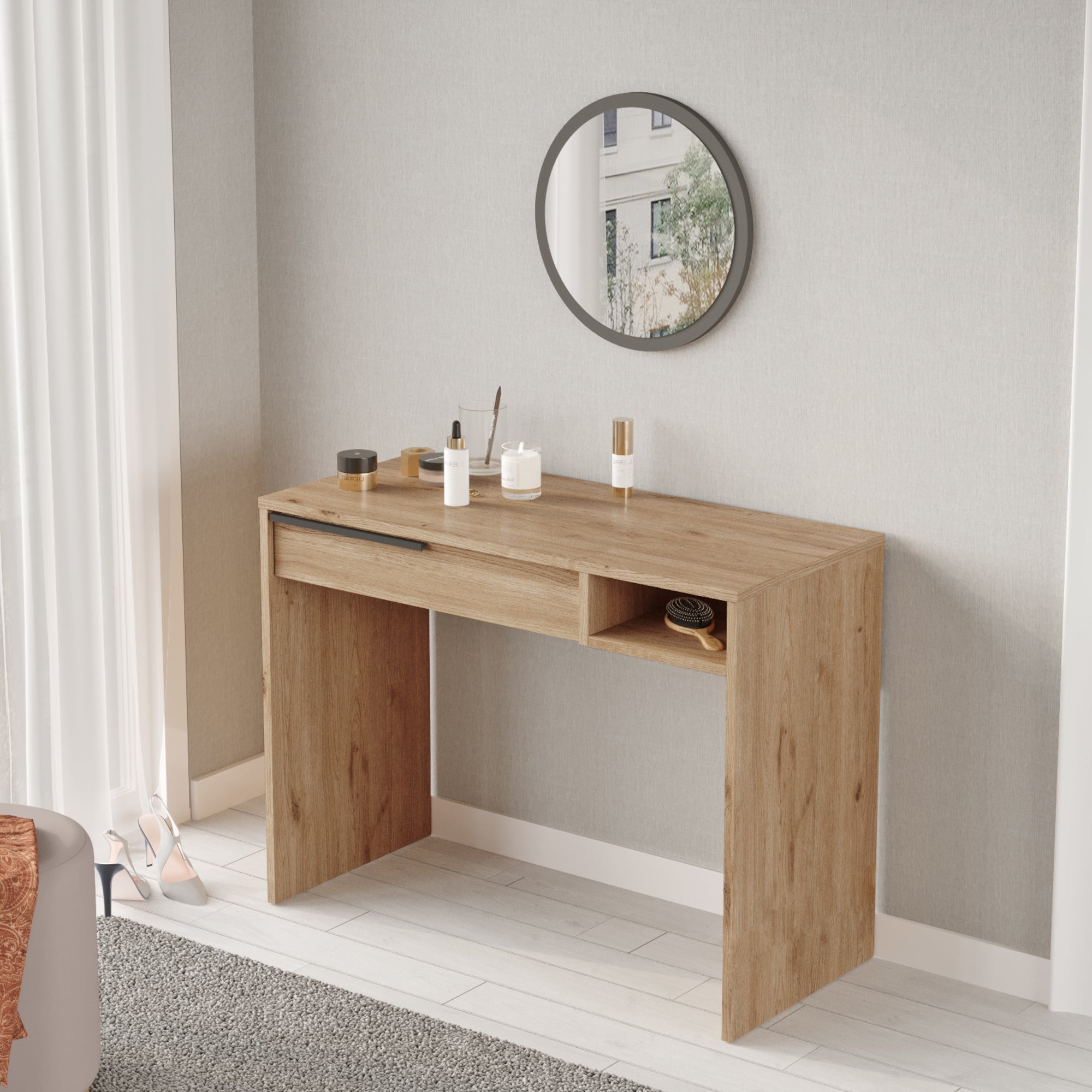Tocador maquillaje Vesanto con cajón 100x45x75cm - Roble [en.casa ...