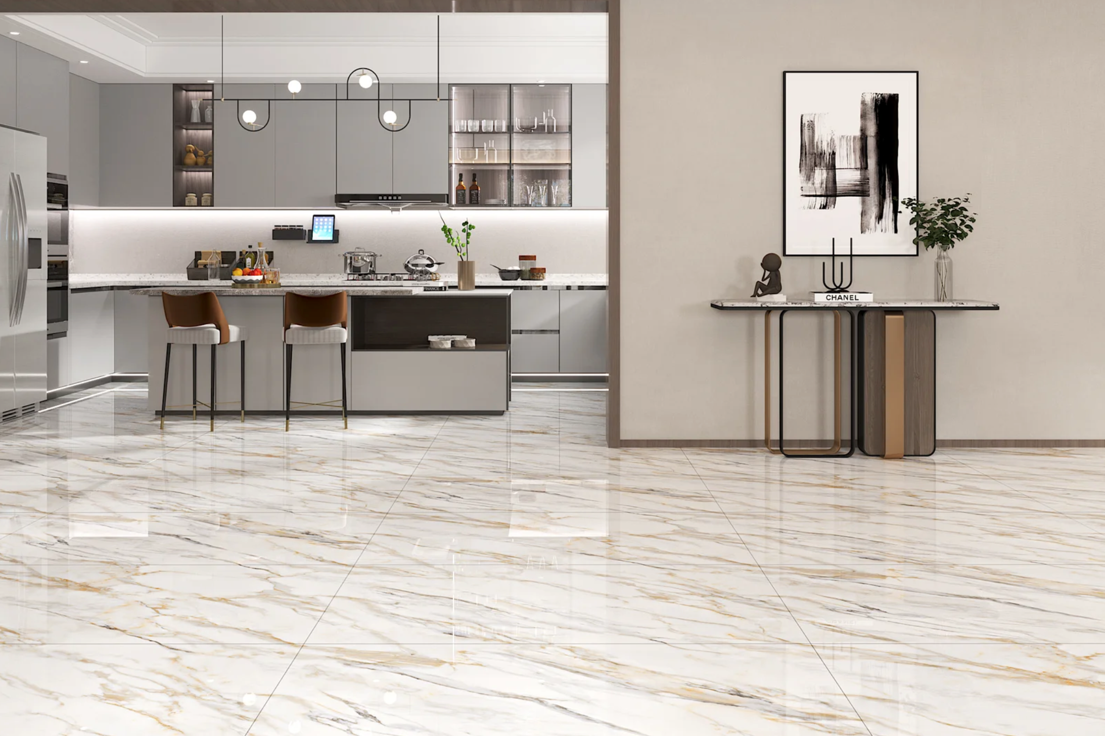 Carrelage sol / mur effet marbre blanc CAMOUFLAGE l.60 x L.120 cm Semi-brillant LIMCARO - 3