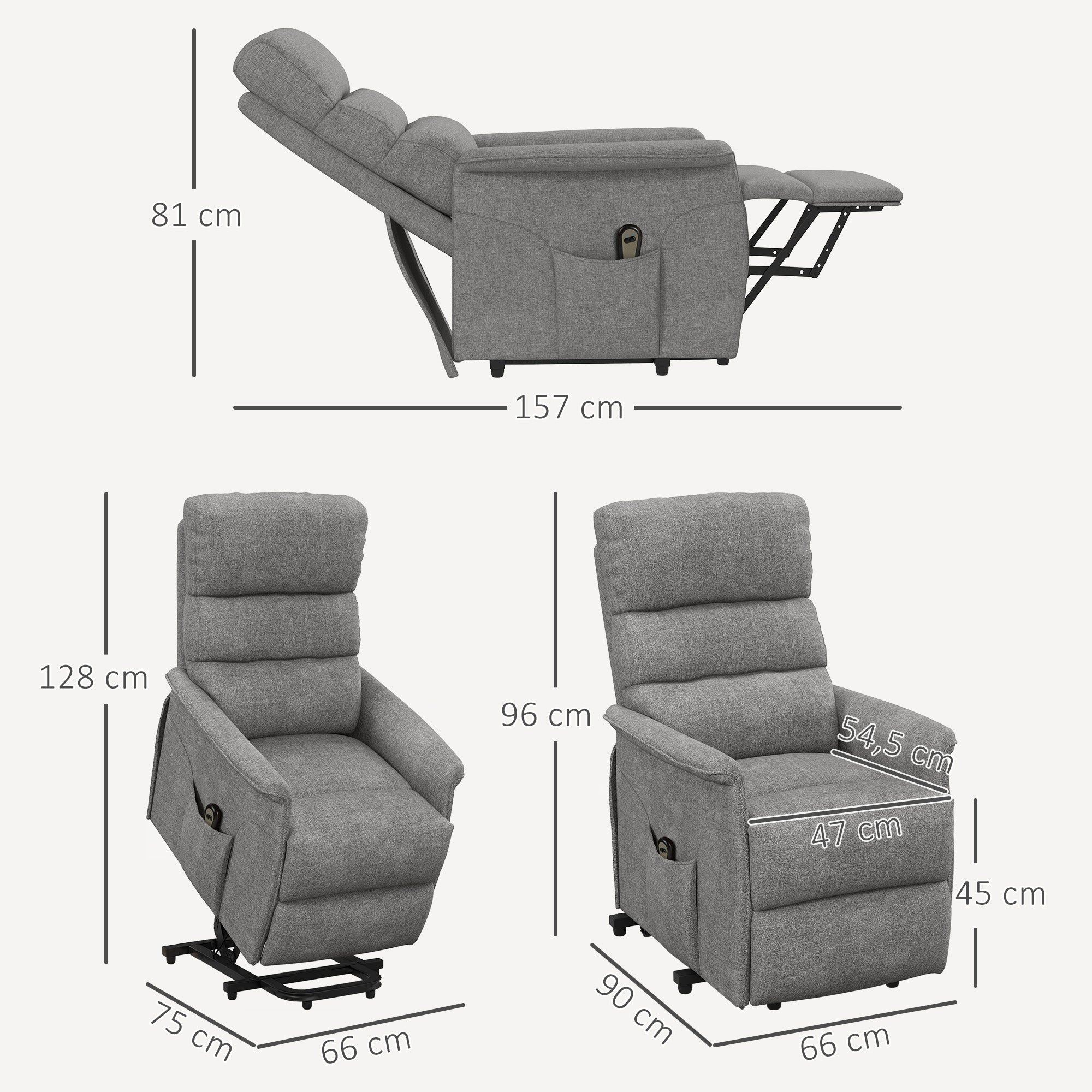 Fauteuil releveur électrique avec repose pied dossier inclinable télécommande et pochette gris - 5