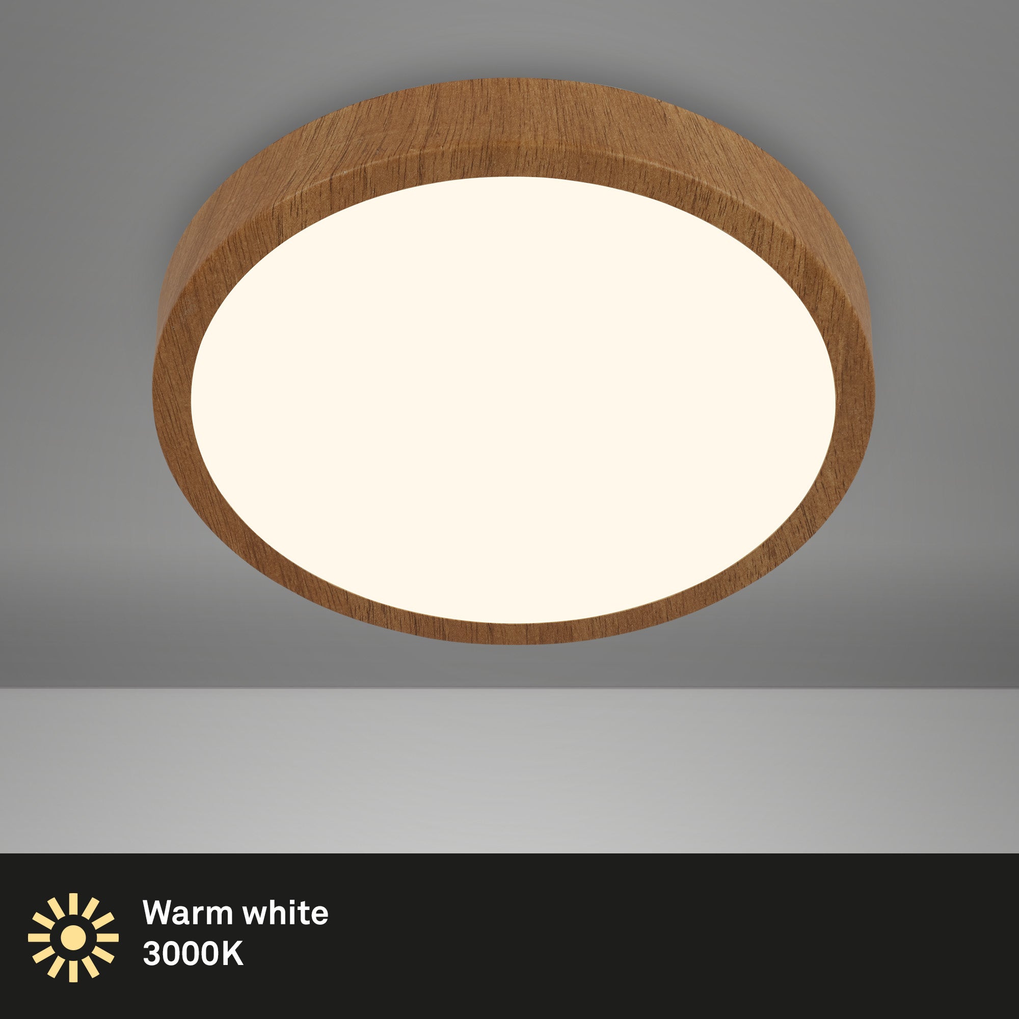 Plafonnier LED - avec cadre bois - IP20 - D.380 mm - aspect bois naturel - blanc chaud 3000K - 24W / 2900lm - Briloner - 2