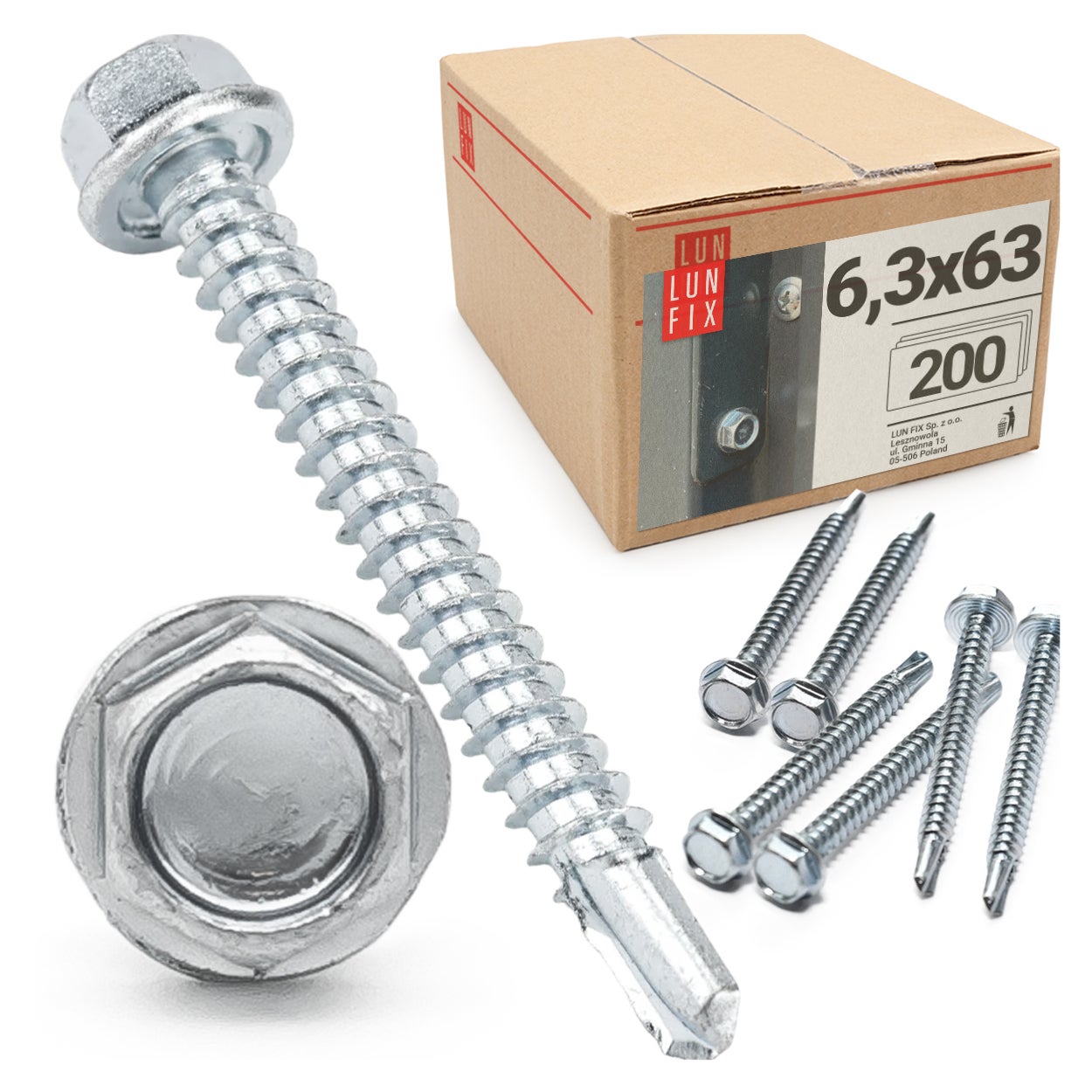 Wkręty do metalu samowiercące z łbem na klucz 6,3x63mm 200szt.