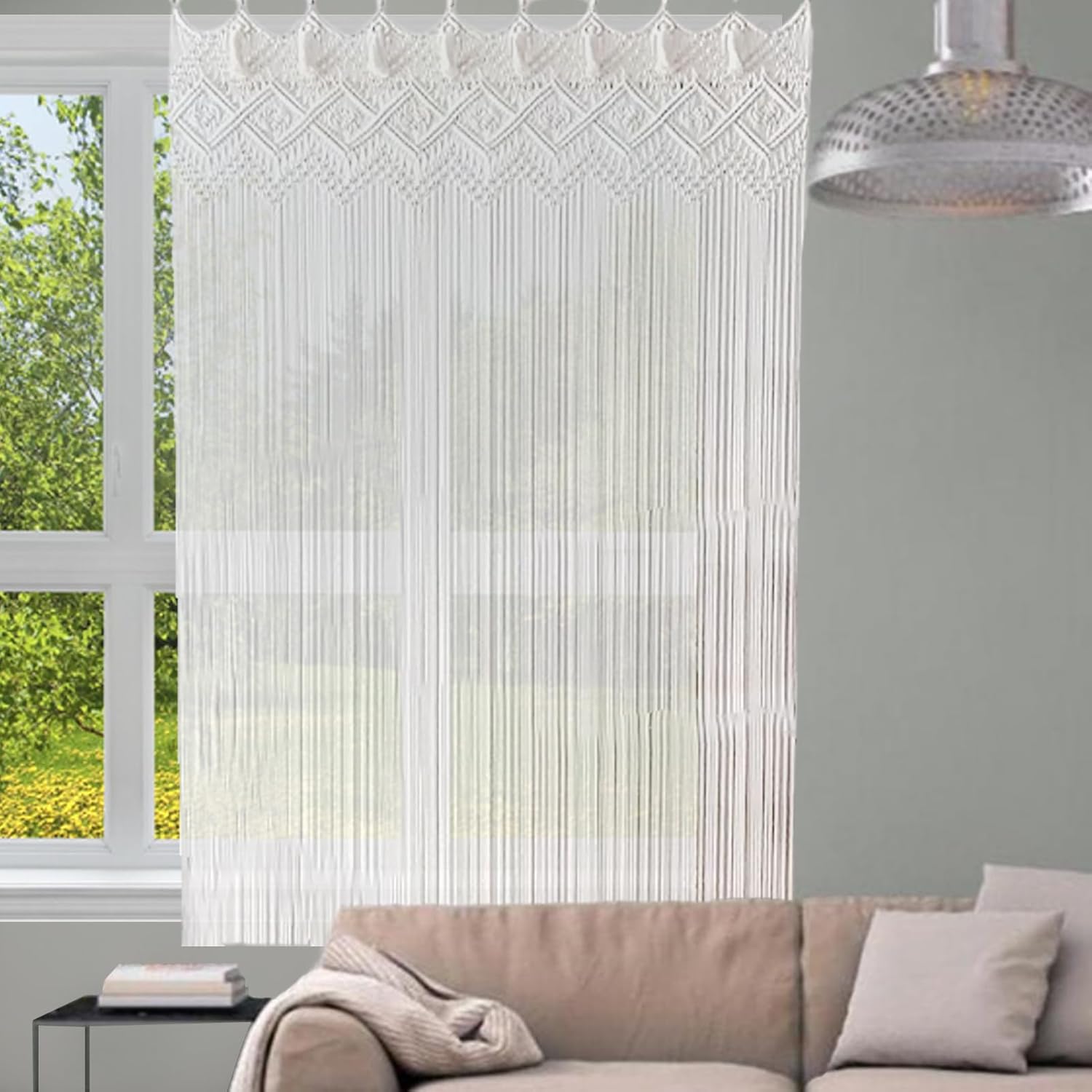 Rideau Mural en Macramé Tissé Moyen - Séparateur de Pièce, Pour Porte et Fenêtre - Coton - 3