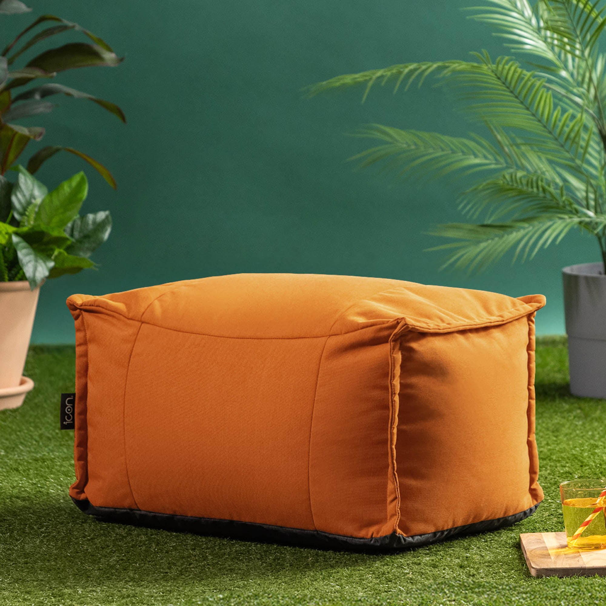 Pouf repose-pieds Icon d'extérieur en oléfine Oeko-Tex® imperméable orange brûlé, 34x45cm, Made in Allemagne - 3