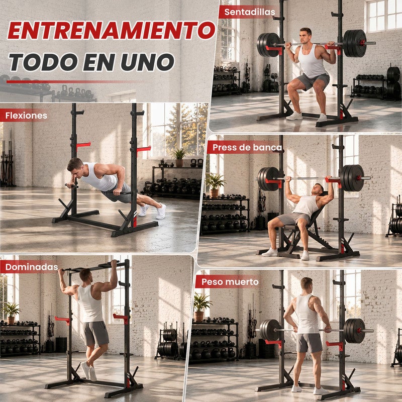 Rack de Agachamento Multifuncional Tudo em Um e Suporte para Barra com Barras de Segurança Antiderrapantes – Capacidade Máxima de 300 kg - 3