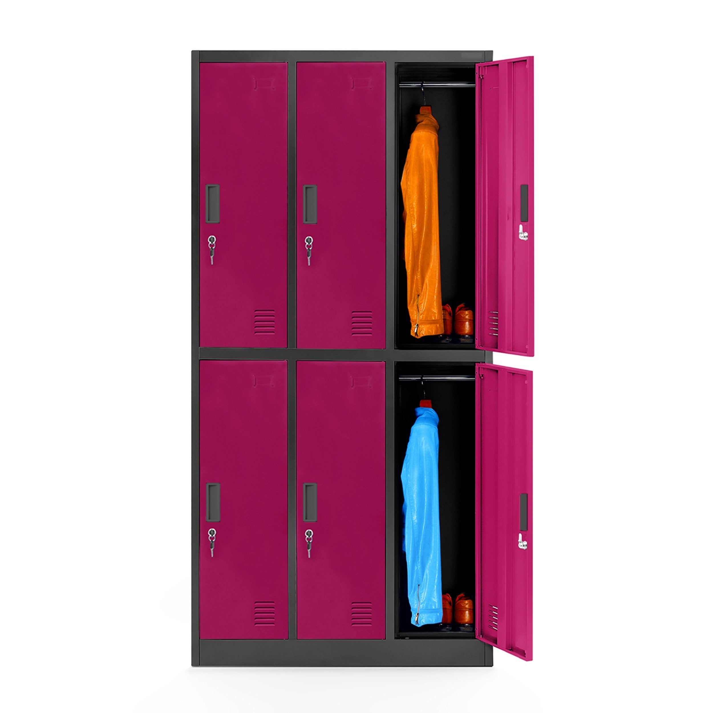 Metalowa Szafka Ubraniowa z 6 Skrytkami z Powłoką Proszkową 185 x 90 x 45 cm (Antracyt/Różowy)